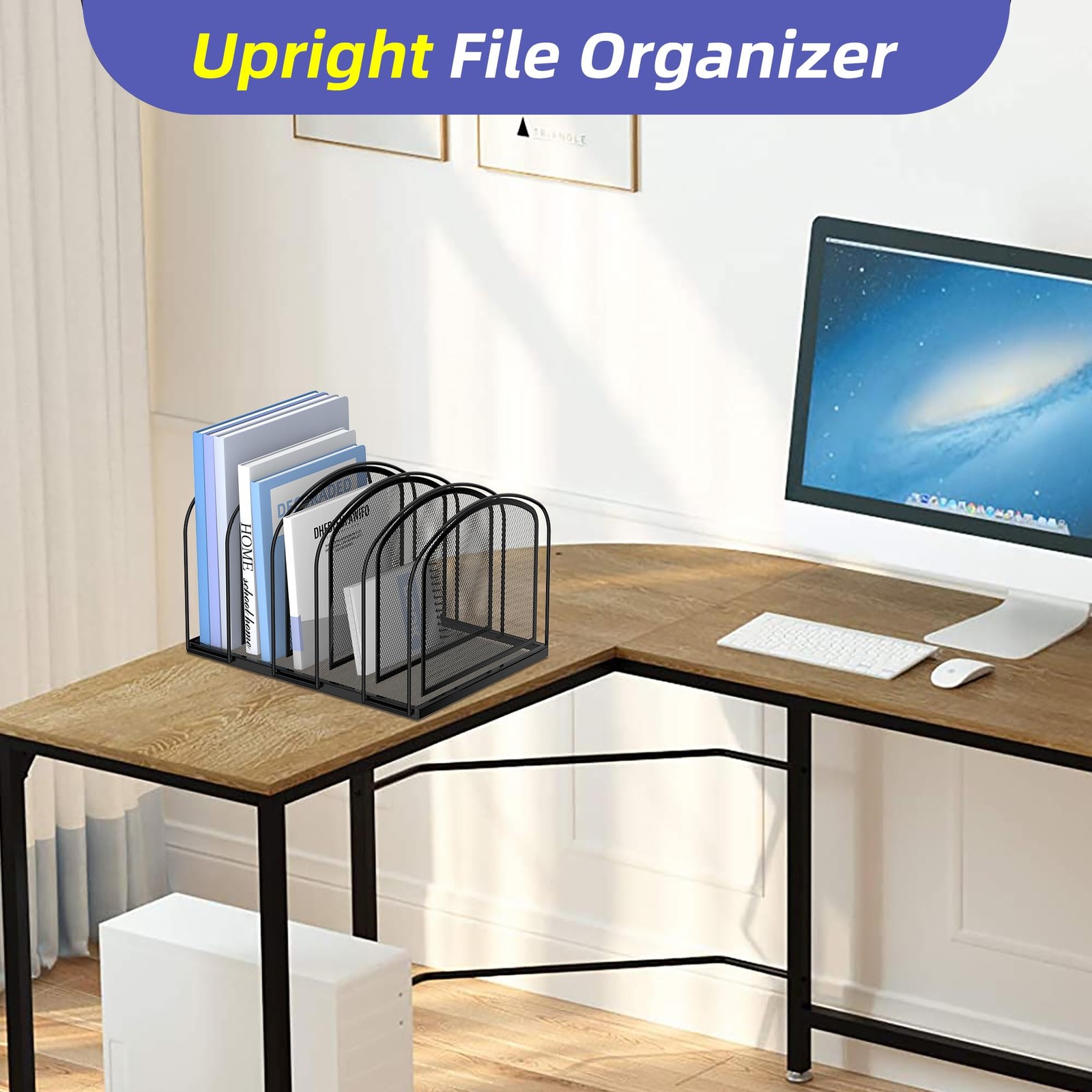 File Organizer for Desk, 5-Section Mesh Desk Organizer, Vertical File Holder ...