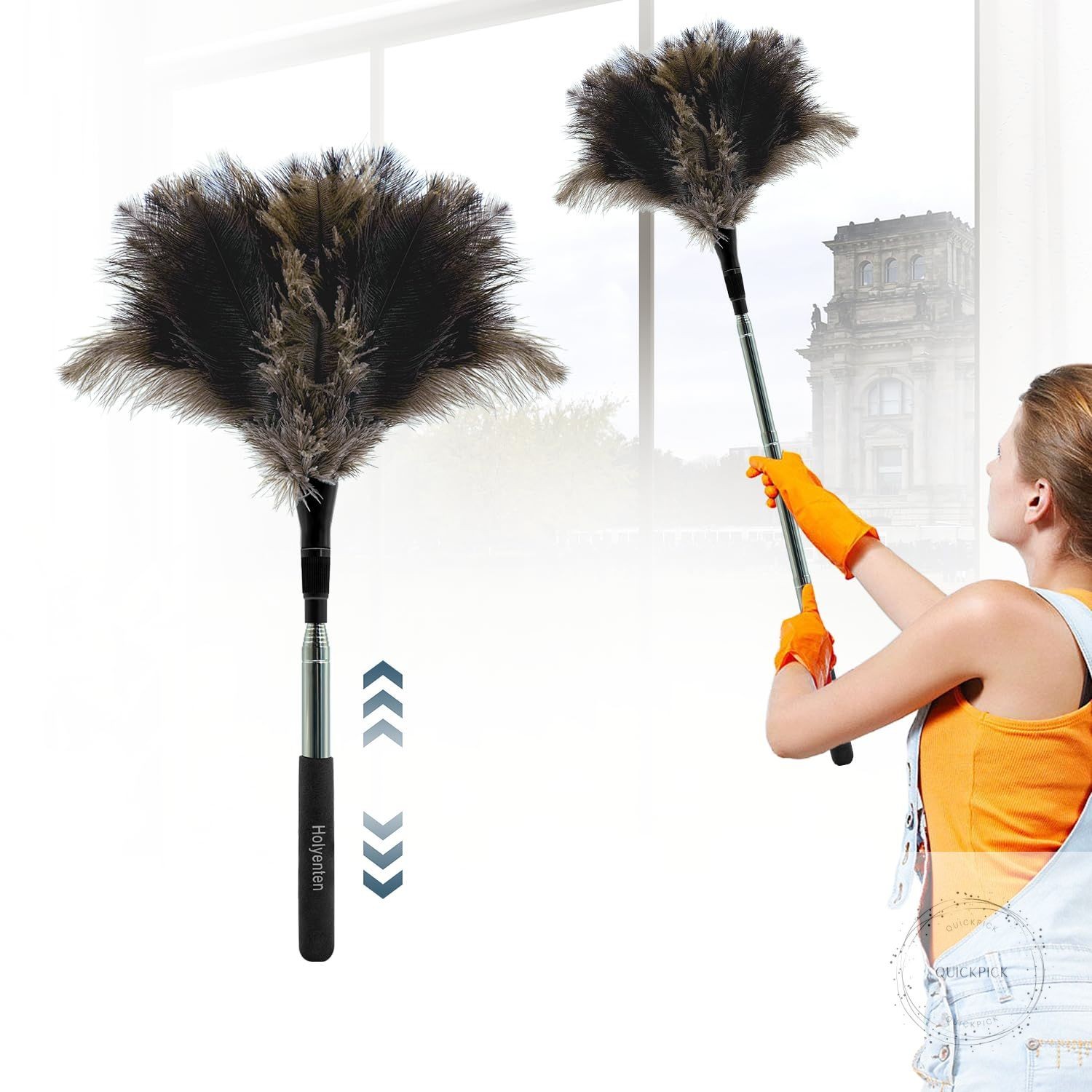 Extendable Feather Duster 47 inches Fluffy Long Handle Reusable Feather Duster