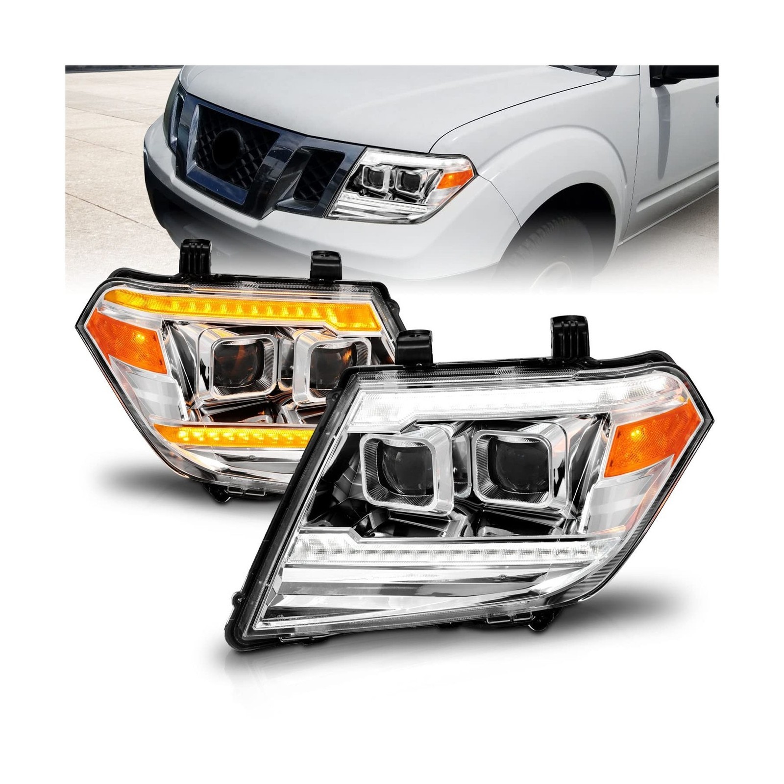 AmeriLite for 2009-2020 Nissan Frontier Pickup Truck LED DRL Tube Switchback ...