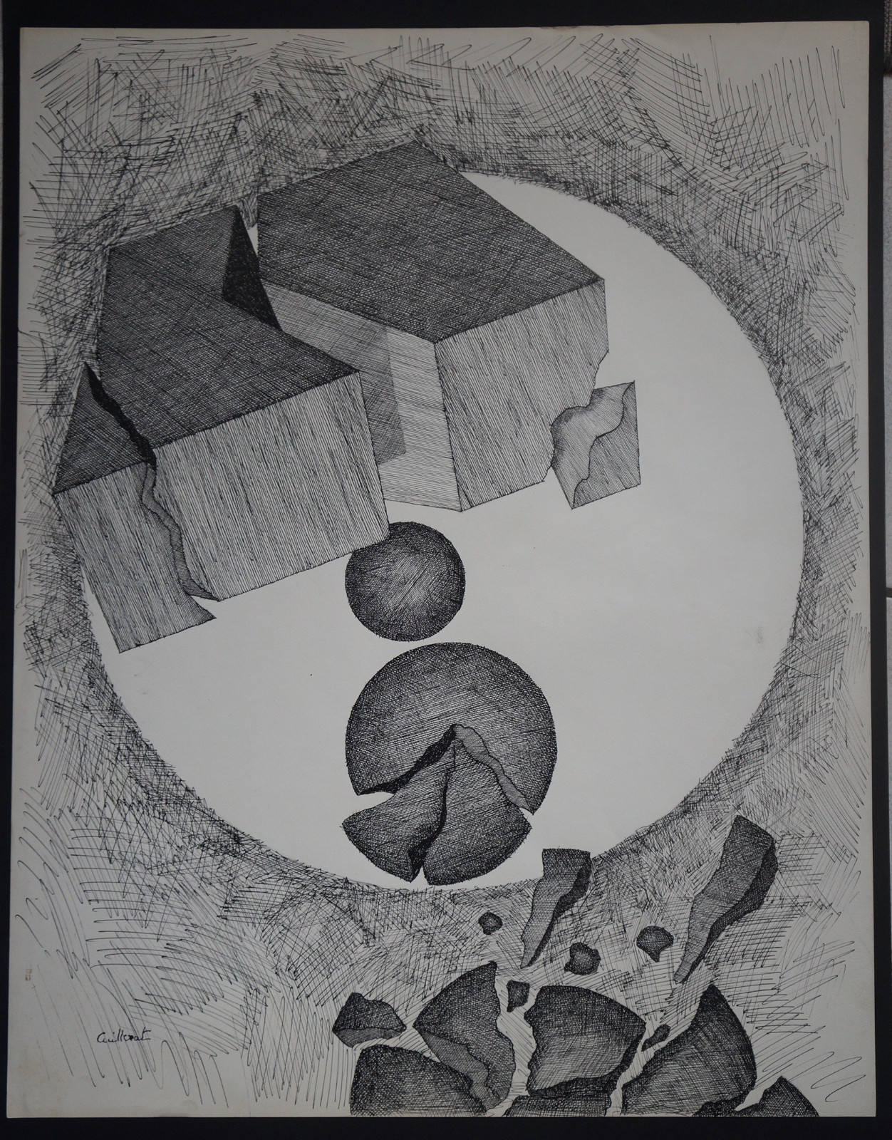 Ink Drawing Composition Signed JEAN CUILLERAT (1927/1998)