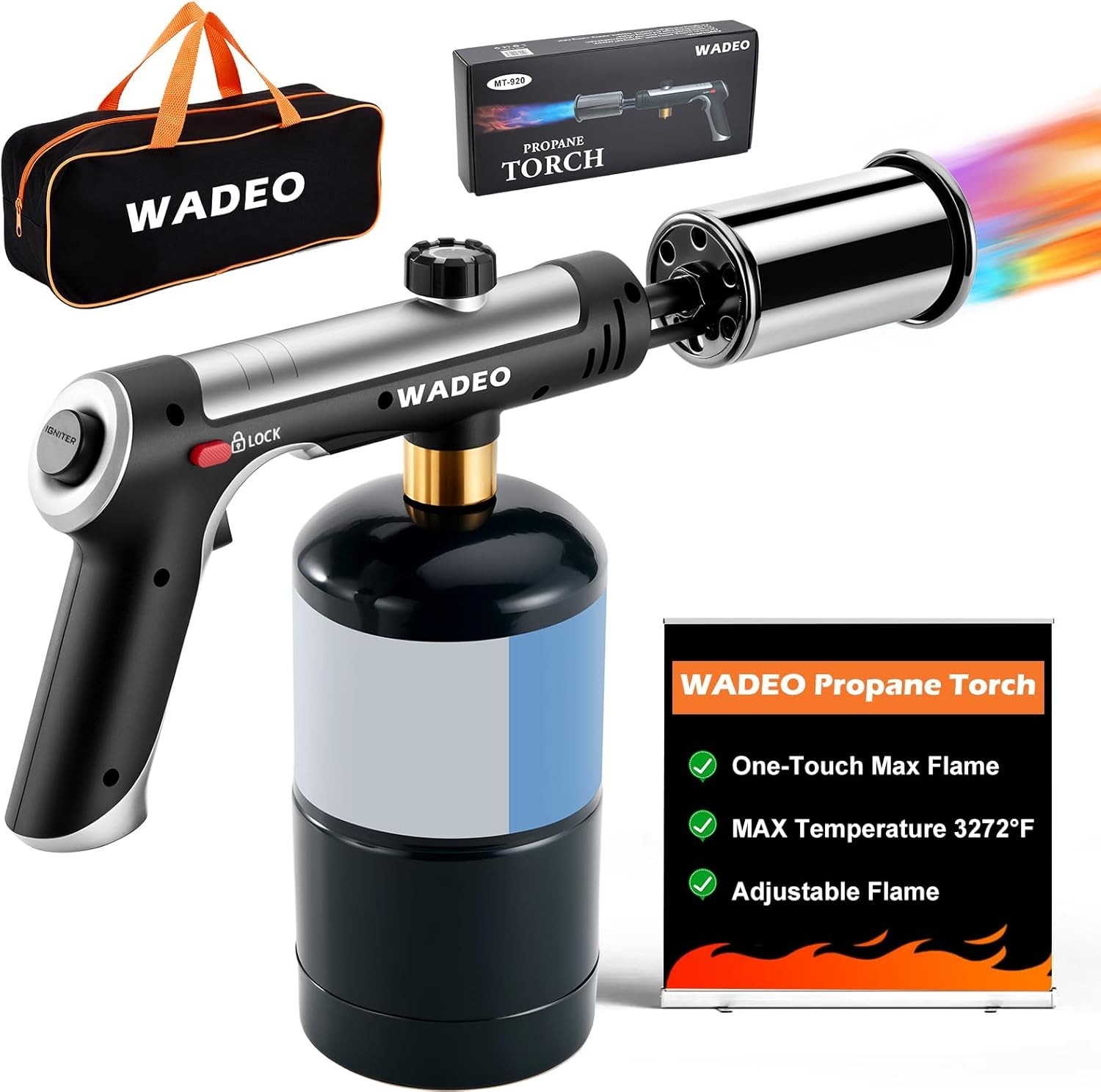 Powerful Propane Torch Gun with One-Touch Max Fire, Adjustable Flame Thrower Tor