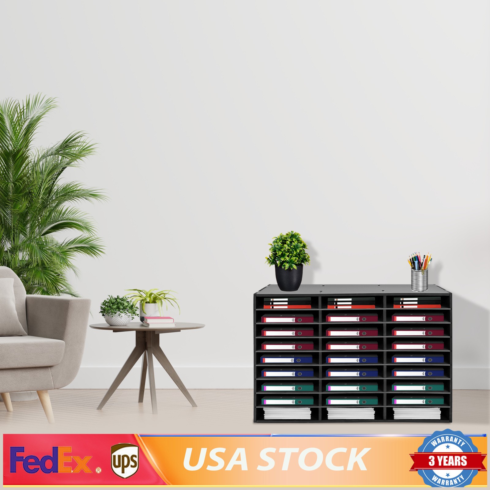27 Slot PVC Literature Organizer File Sorter Open Design Black