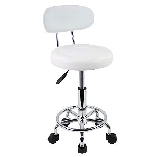 PU Leather Modern Rolling Stool with Low Back Height Adjustable Work White
