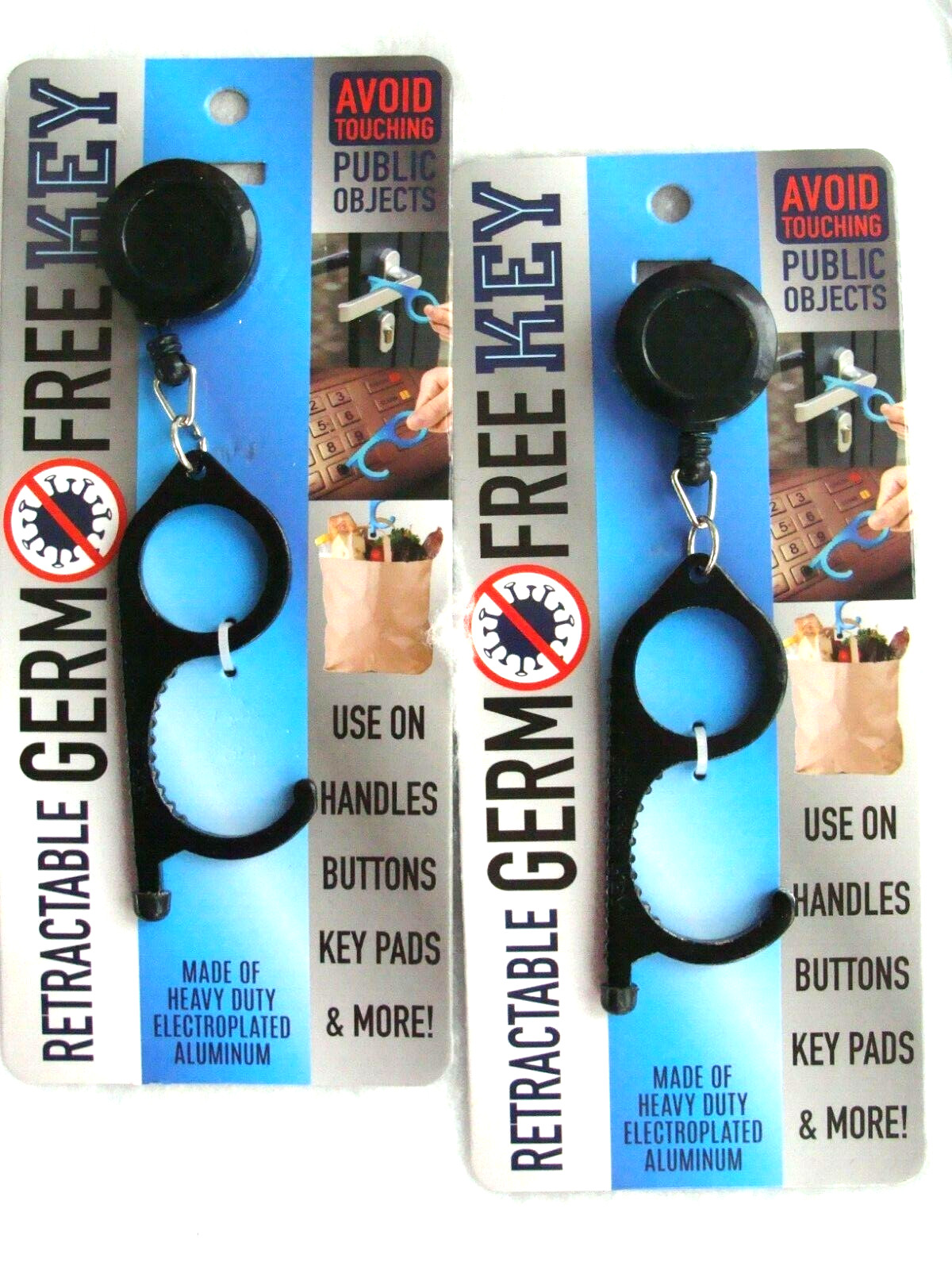 NEW 2 Retract Safety GermFree Tool Key Chain Safe Use Gambling Casino Blck Alumi