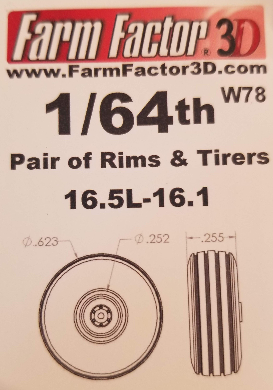 1/64 3D Printed Pair of 16.5L-16.1 Tires & Rims