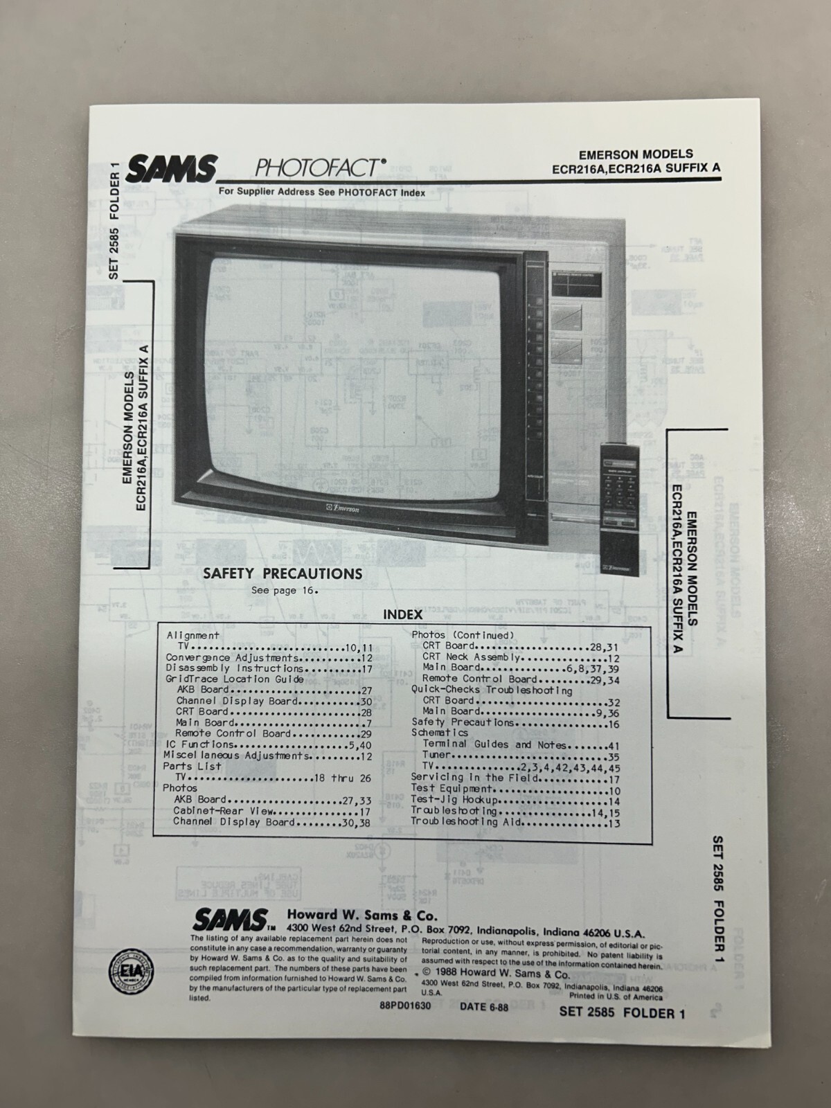 Emerson ECR216 Service Manual Sams Photofact Free Shipping
