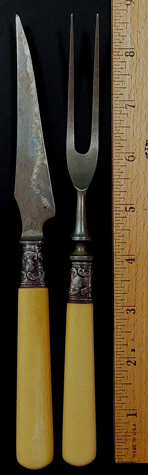 Vintage 8.5" Knife and Fork set with off white handles!