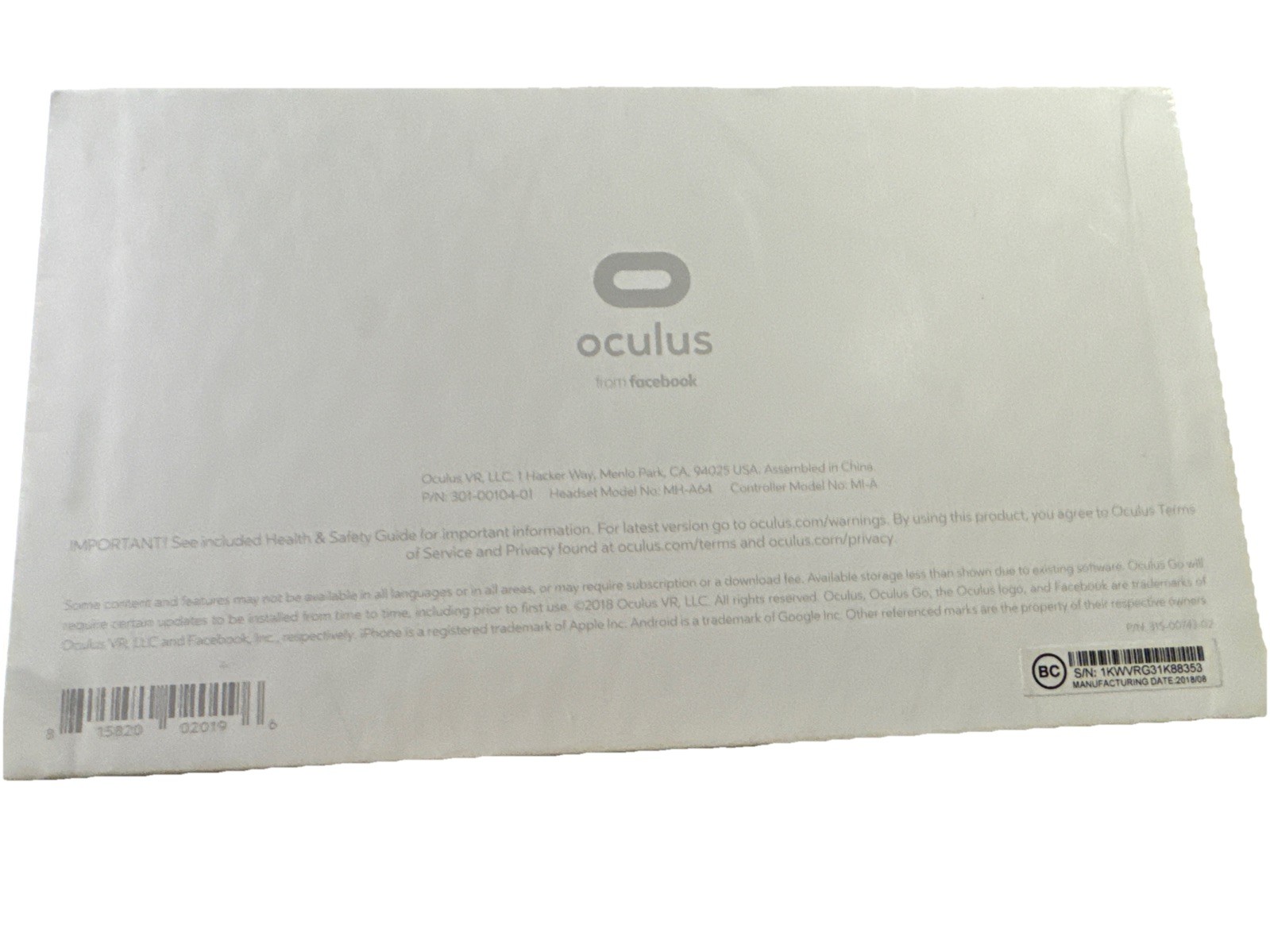 Oculus Go VR Headset - **READ: EMPTY BOX**