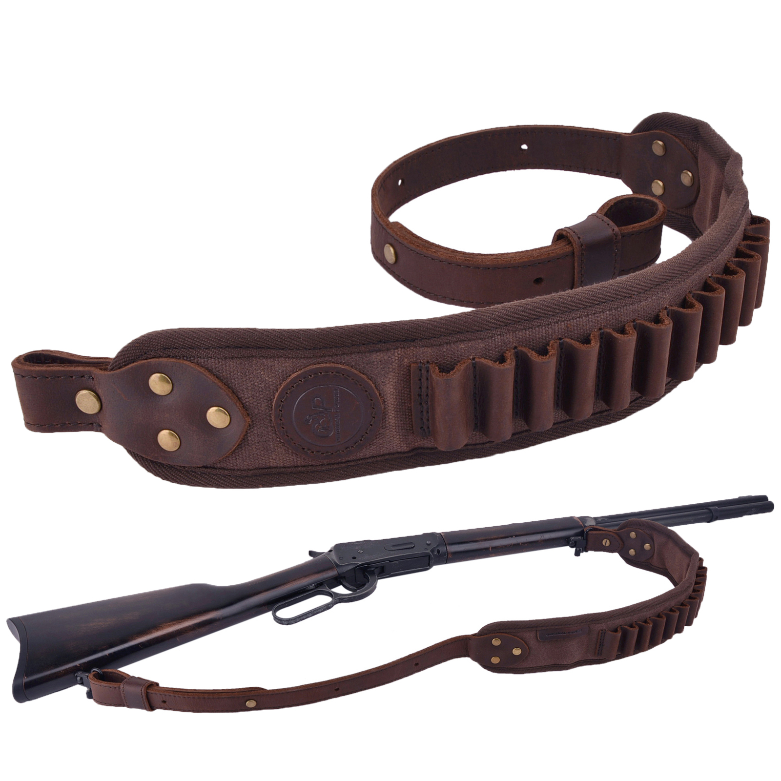 Coffee Rifle Sling Leather Shell Slots Straps For 12pcs .357 .30-30 .38 .32Win
