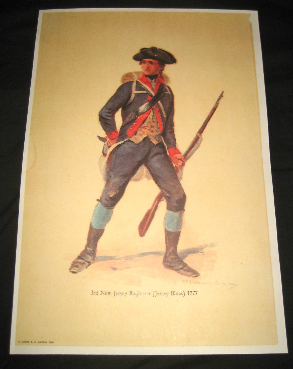 American Revolutionary War 3rd NJ Blues Regiment 1777 Print Raymond Desvarreux