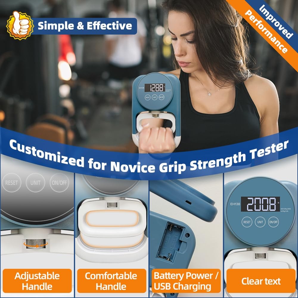 Grip Strength Tester Hand Dynamometer - Grip Strength Trainer Hand Exerciser ...