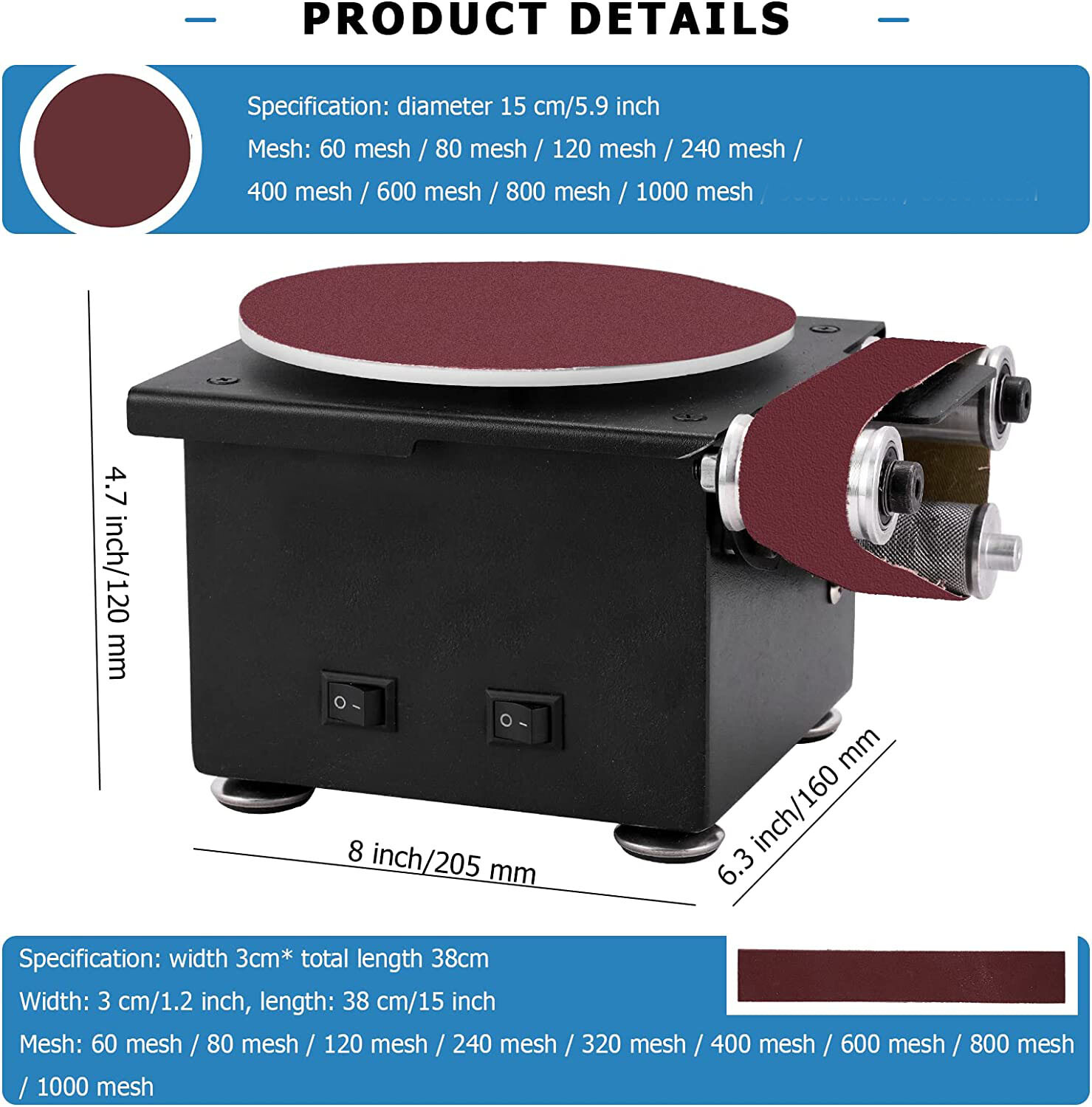 6inch Electric Disc Sander Machine Edge Sharpener Mini Bench Polisher Tools Kits