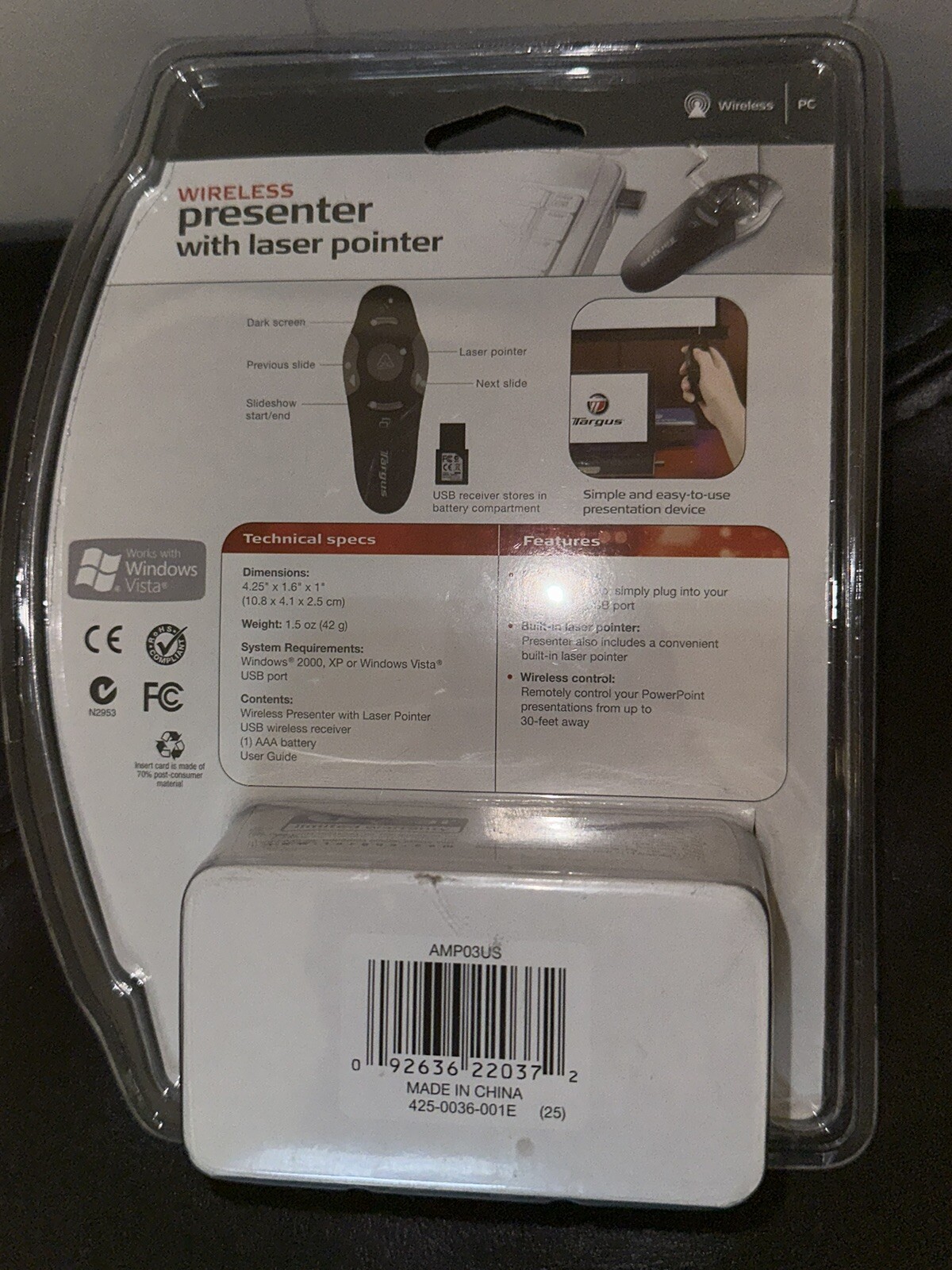 Targus Wireless Presenter Laser Pointer Remote AMP03US New in OEM Packaging
