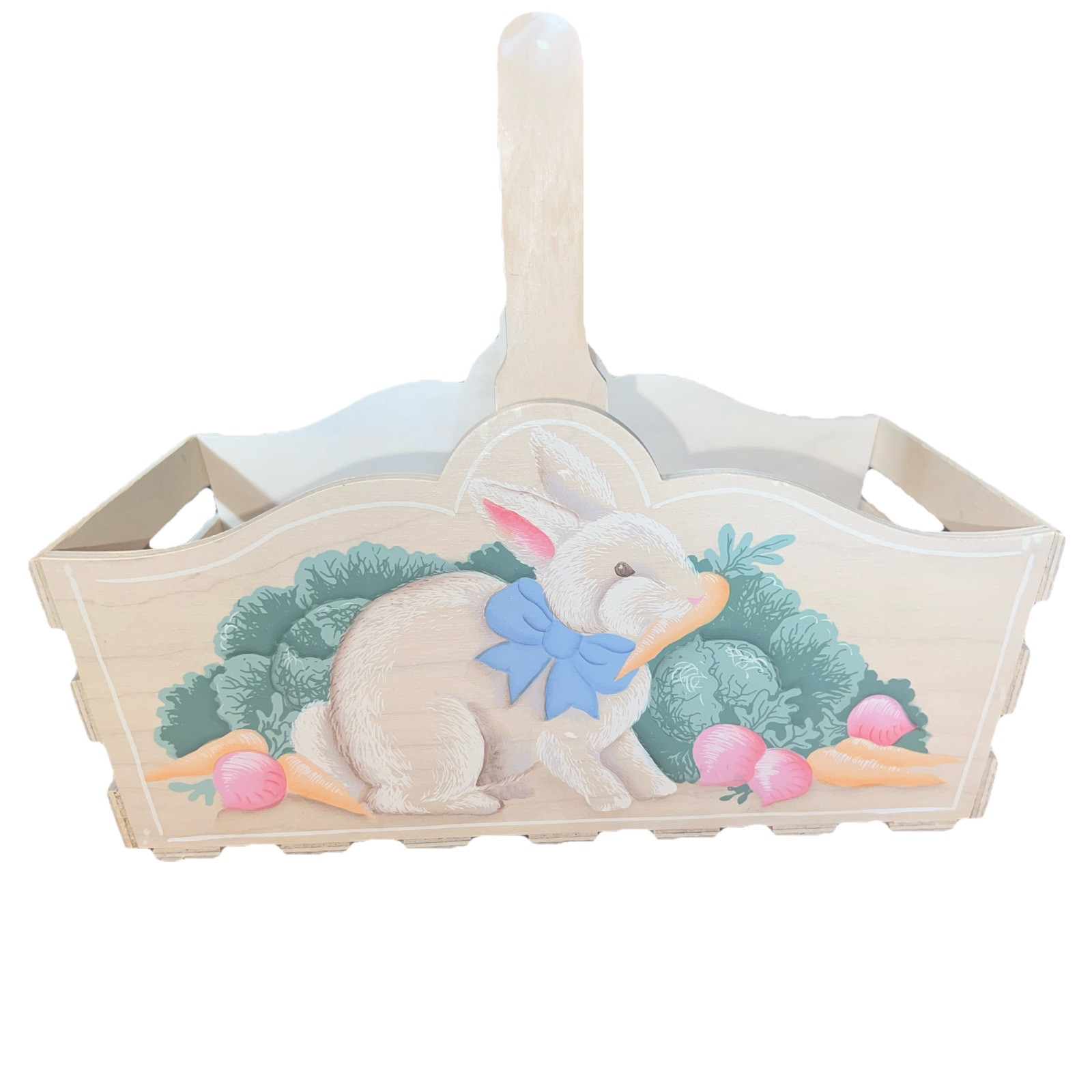 Vintage Handcrafted Wooden Easter Bunny Basket Rustic Easter Spring Decor