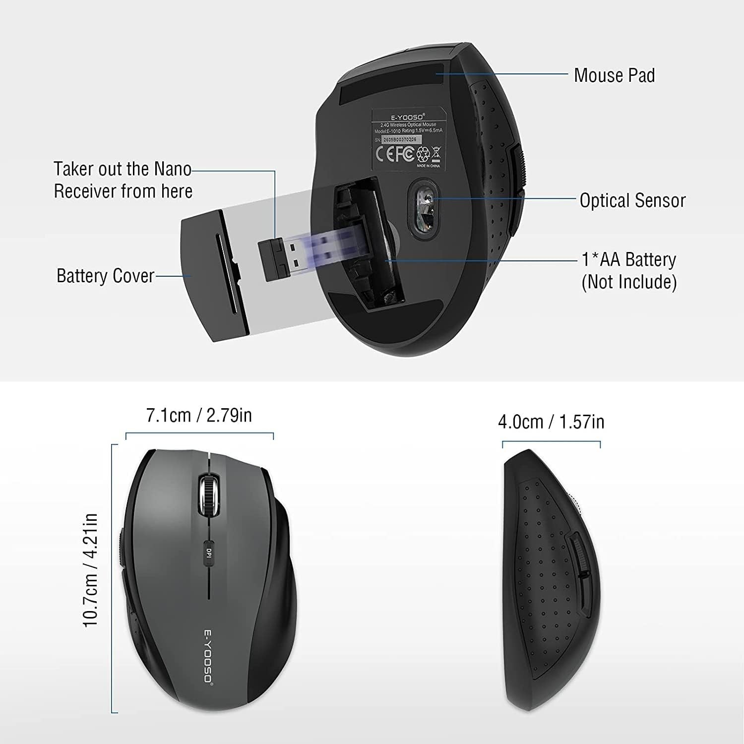 Wireless Mouse for Laptop, Portable Optical Computer Mouse, 6 Buttons, Cordle...