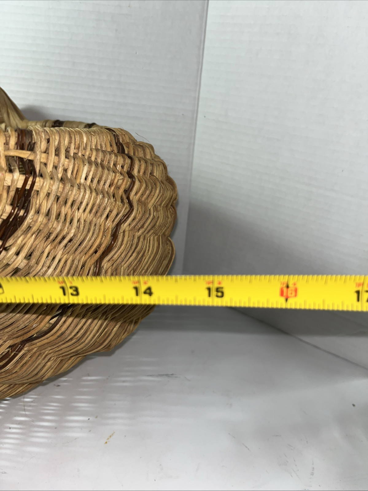 Two Toned Farmhouse Wicker Buttocks Large Basket Gathering Primitive Weave