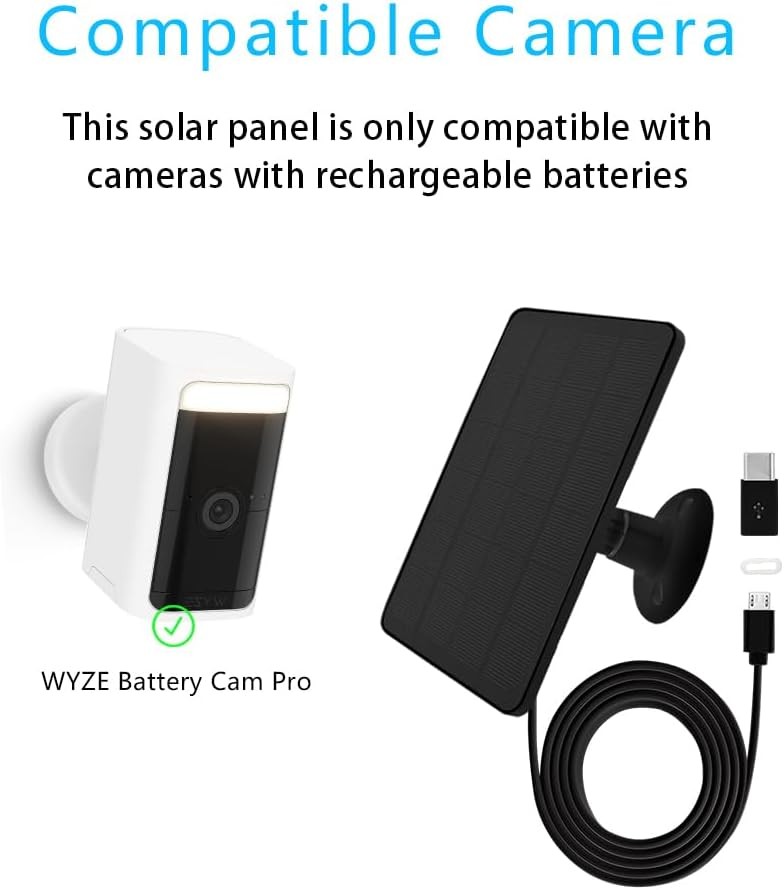 Camera Solar Panel Compatible with WYZE Battery Cam Pro Wireless 1 Pack Black