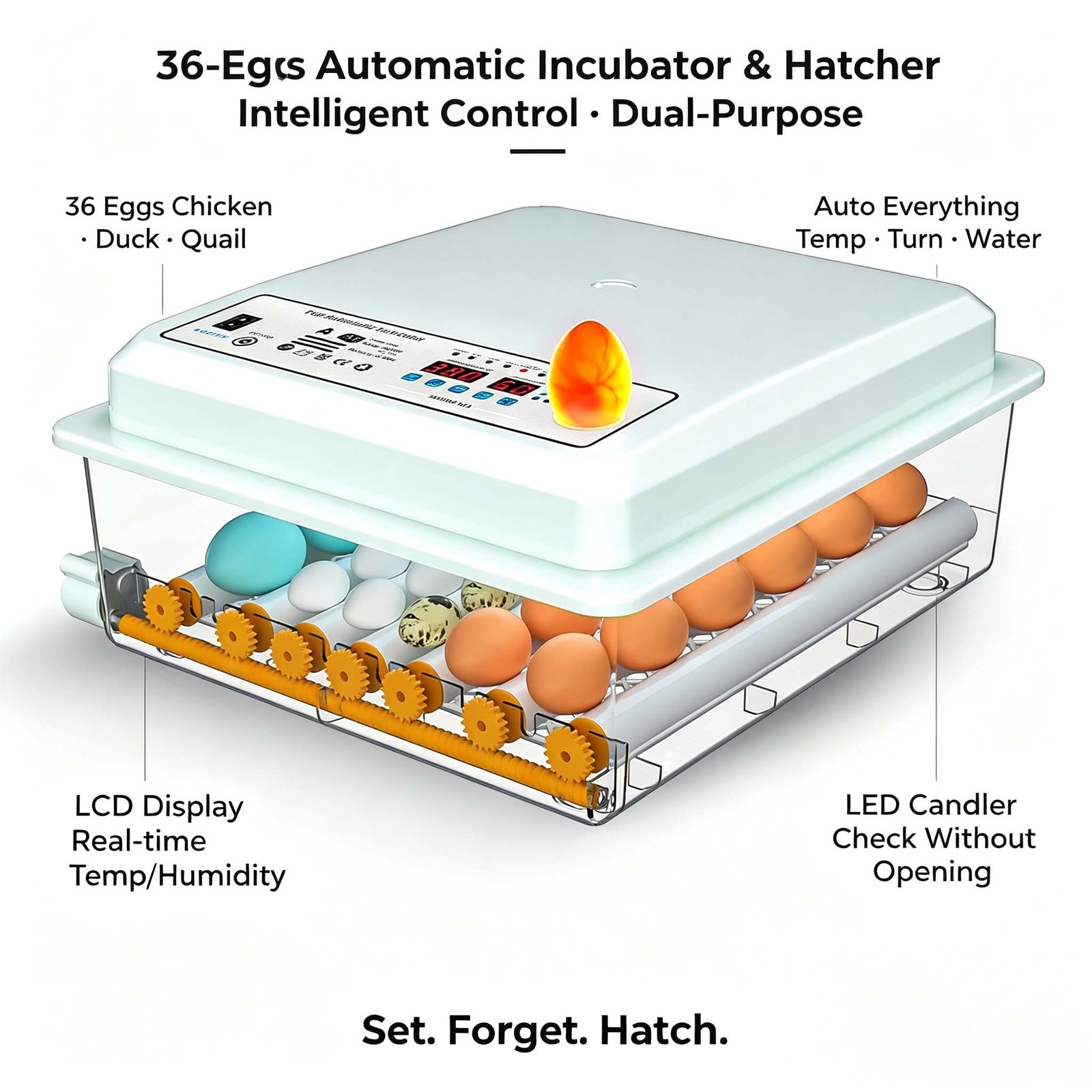 36 Eggs Incubator Temperature Control Chicken Hatcher Automatic Turning Digital