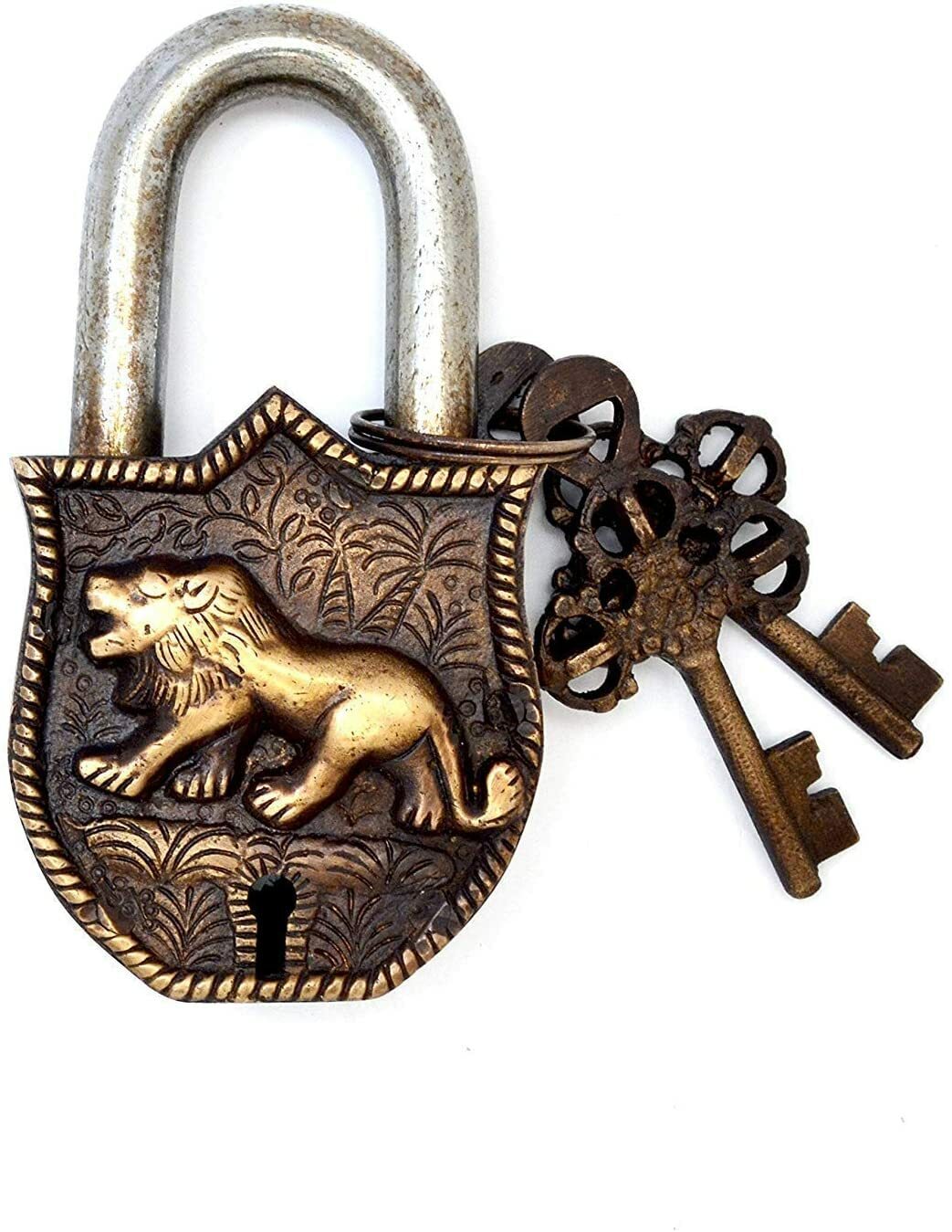 Brass Padlock Tiger Engraved Design Fully Functional Brass Lock with 2 Keys