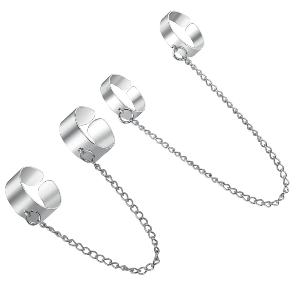 1 Set Chain Finger Rings Set Punk Style Ring Set Open Cuff Chain Ring Set