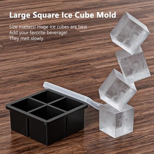 Large Ice Cube Tray for Whiskey,Silicone Ice Cube Trays 2 Pack,Large Ice 4CICT