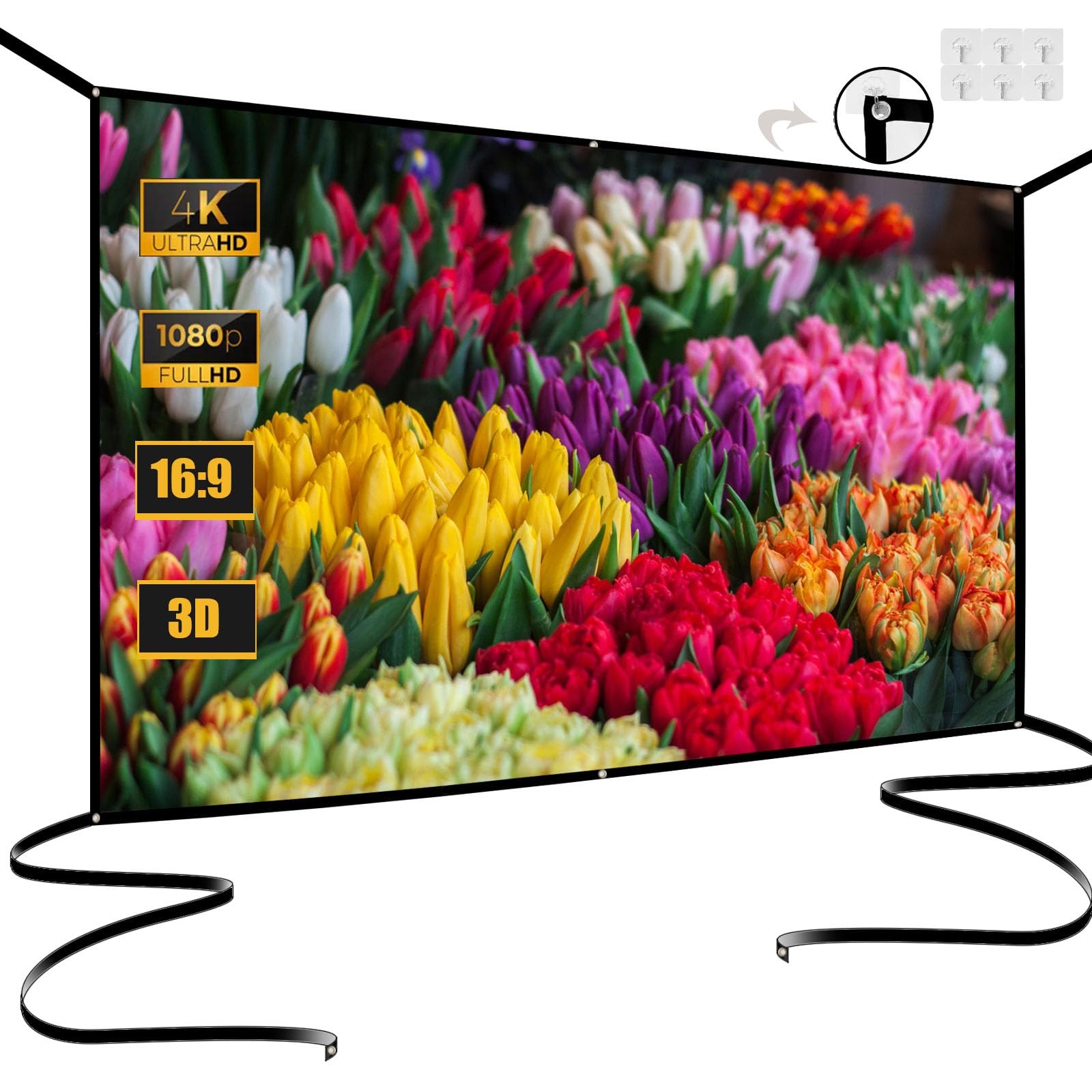 72 Inch Foldable Projector Screen for Wall, Hanging Portable Projector Screen...