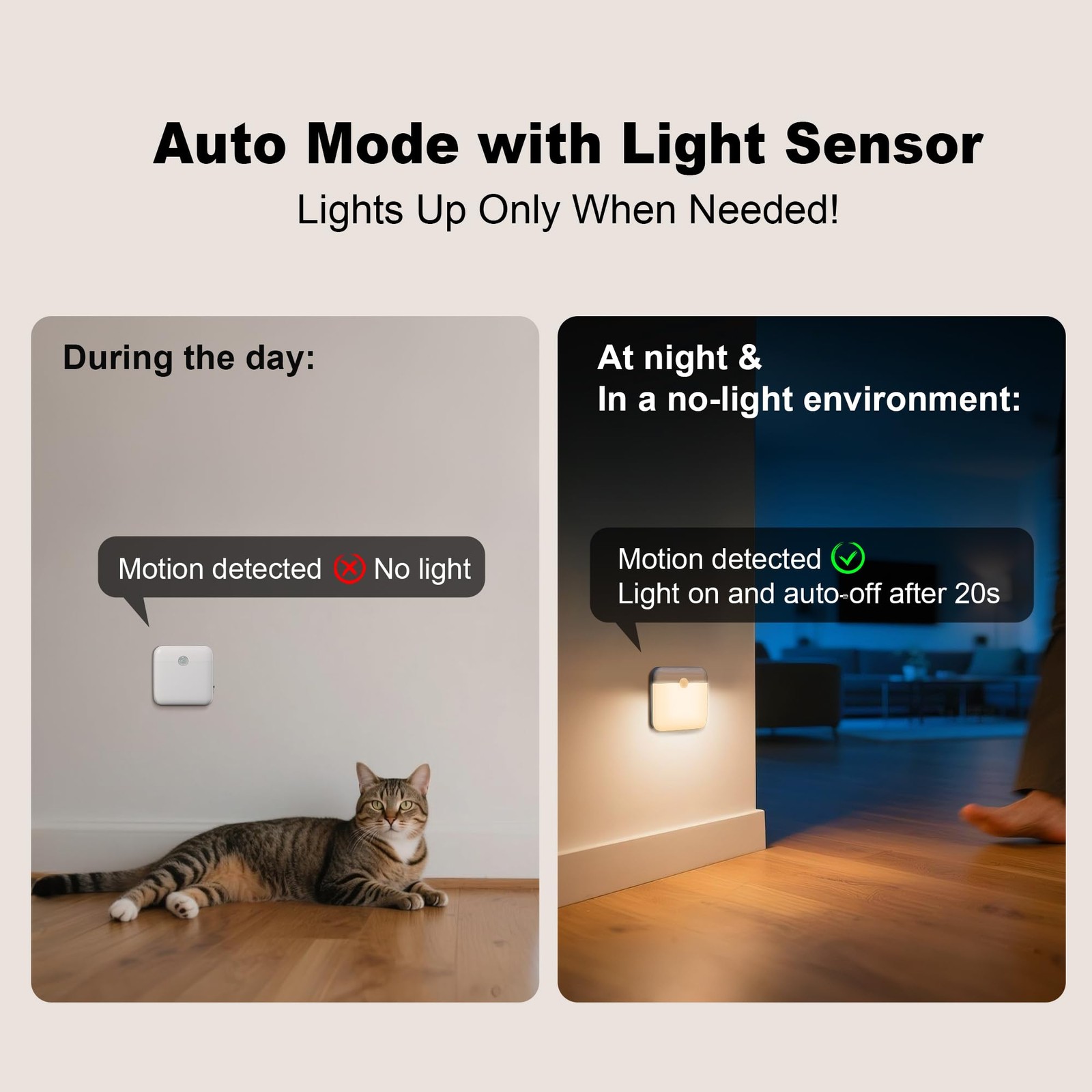 LED Sensor Night Light 2-Pack with Dusk Sensor and Motion Sensor, Rechargeabl...