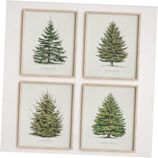 4Pcs Vintage Christmas Tree Wall Art, Artful 4 Pine Tree Botanical Prints,
