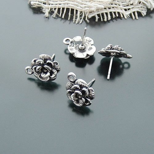 20pcs/lot Antique Flower Earrings Studs 12mm Plated Earring Connector Stud Jewel