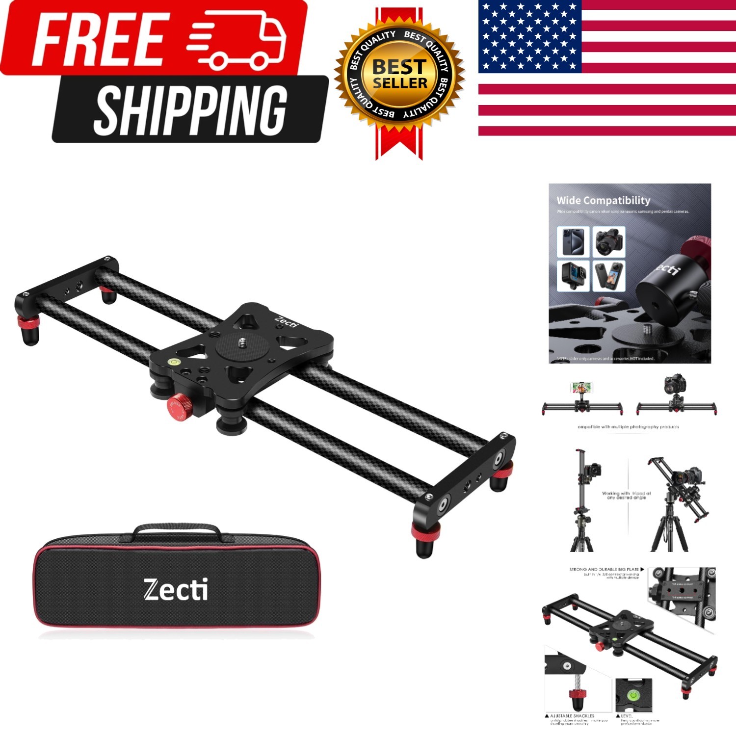 Camera Slider 16"/40 cm Adjustable Carbon Fiber Camera Dolly Track | Video St...