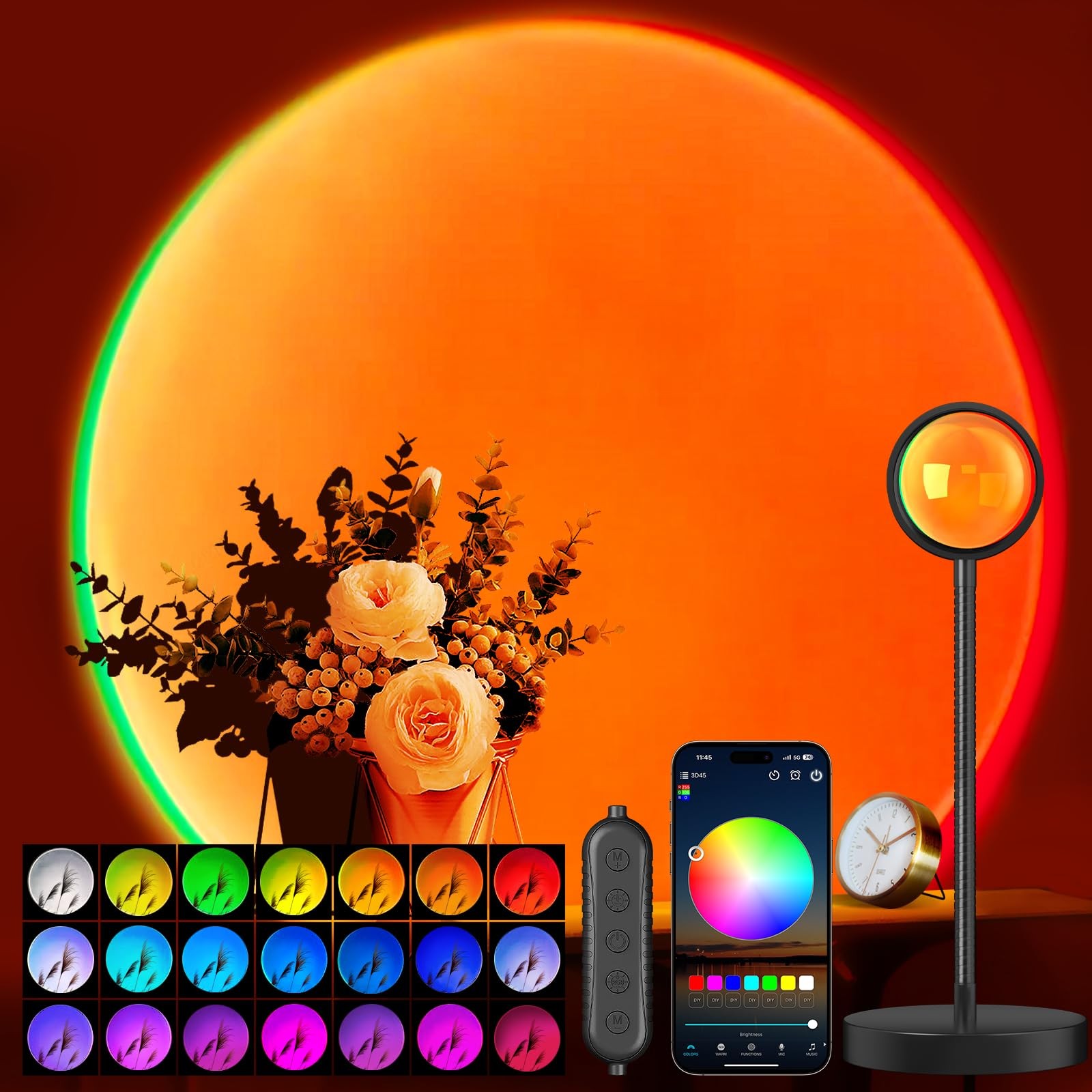 Neroupe Sunset Lamp Projector with APP & 8.5 x 5.3 x 1.5 inches, Multicolor