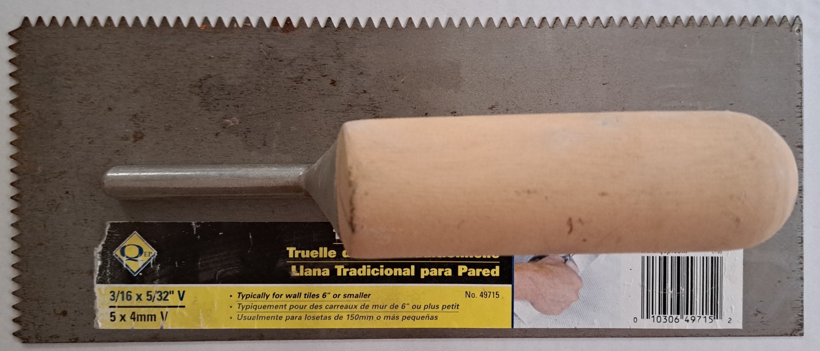QEP 11 in. x 3/16 in. x 5/32 in. V-Notch Pro Flooring Trowel with Wood Handle