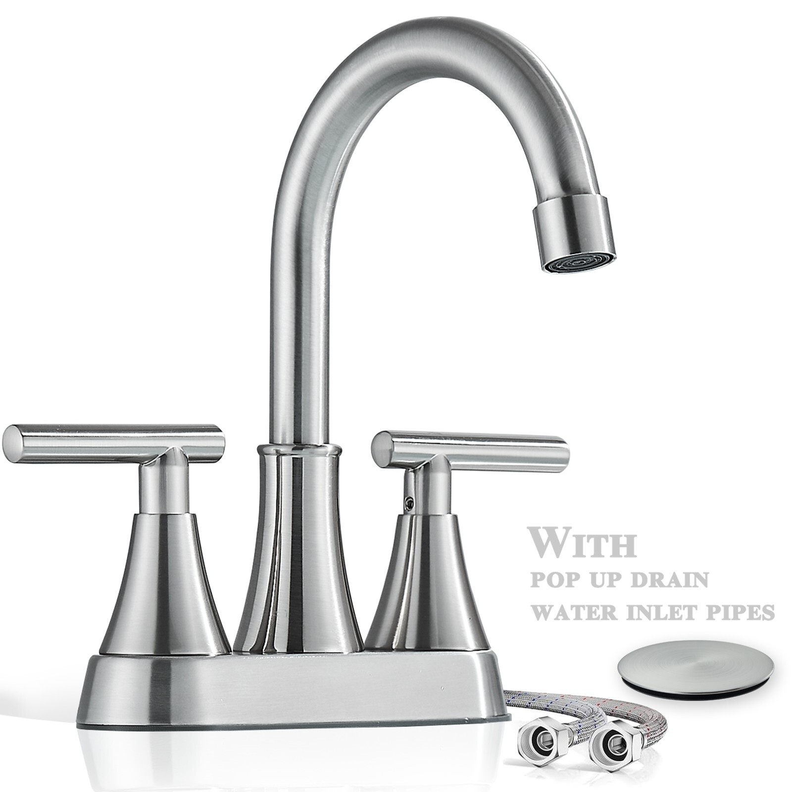 Brushed Nickel 4in Centerset Bathroom Sink Faucet 3Holes Vanity Mixer with Drain