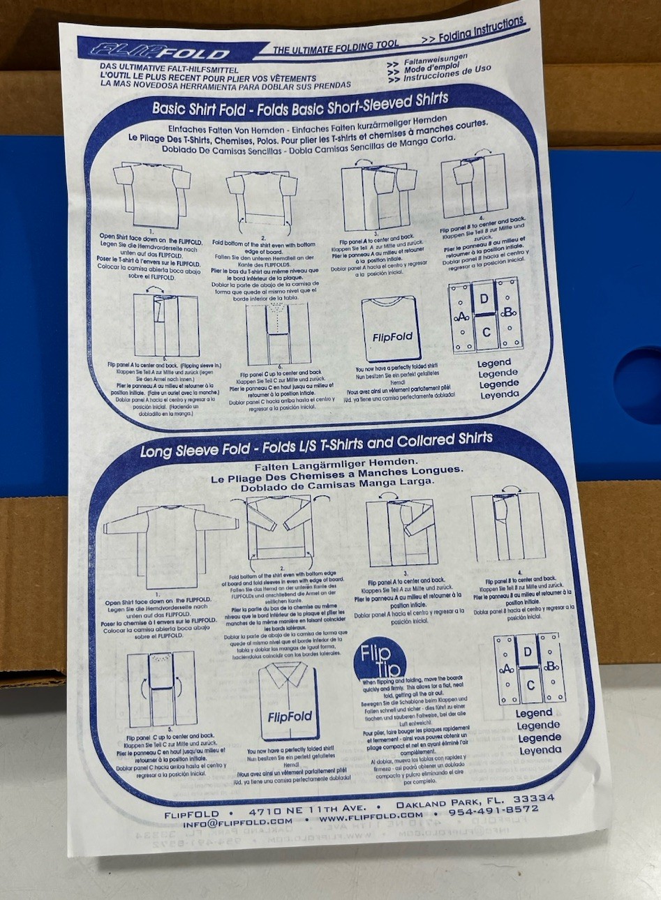 Flip Fold Ultimate Folding Tool for Laundry Blue Plastic USA w/box & instruction