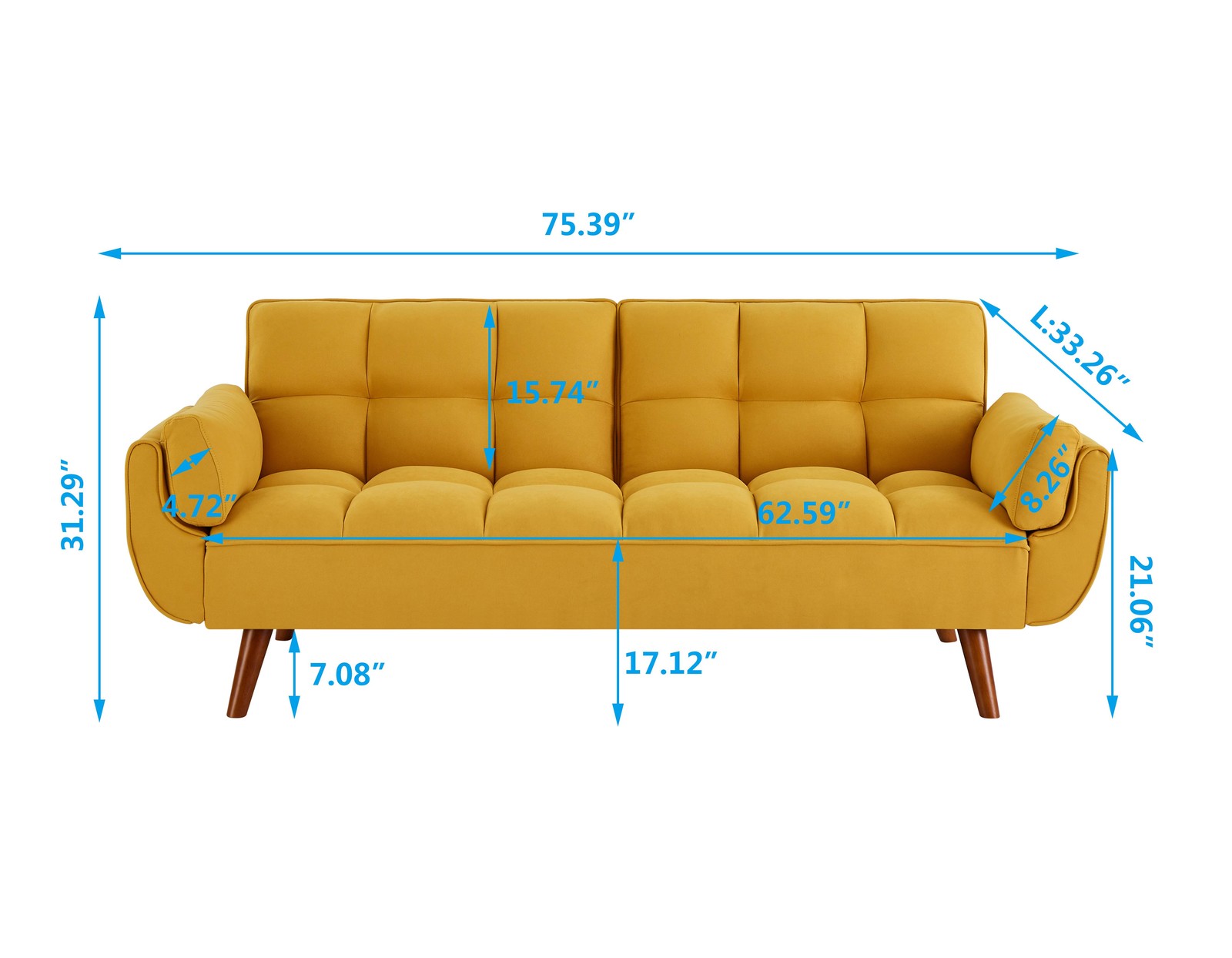 75.39" Loveseat Sleeper Sofa Bed Adjustable Backrest Double Size Solid Wood Legs