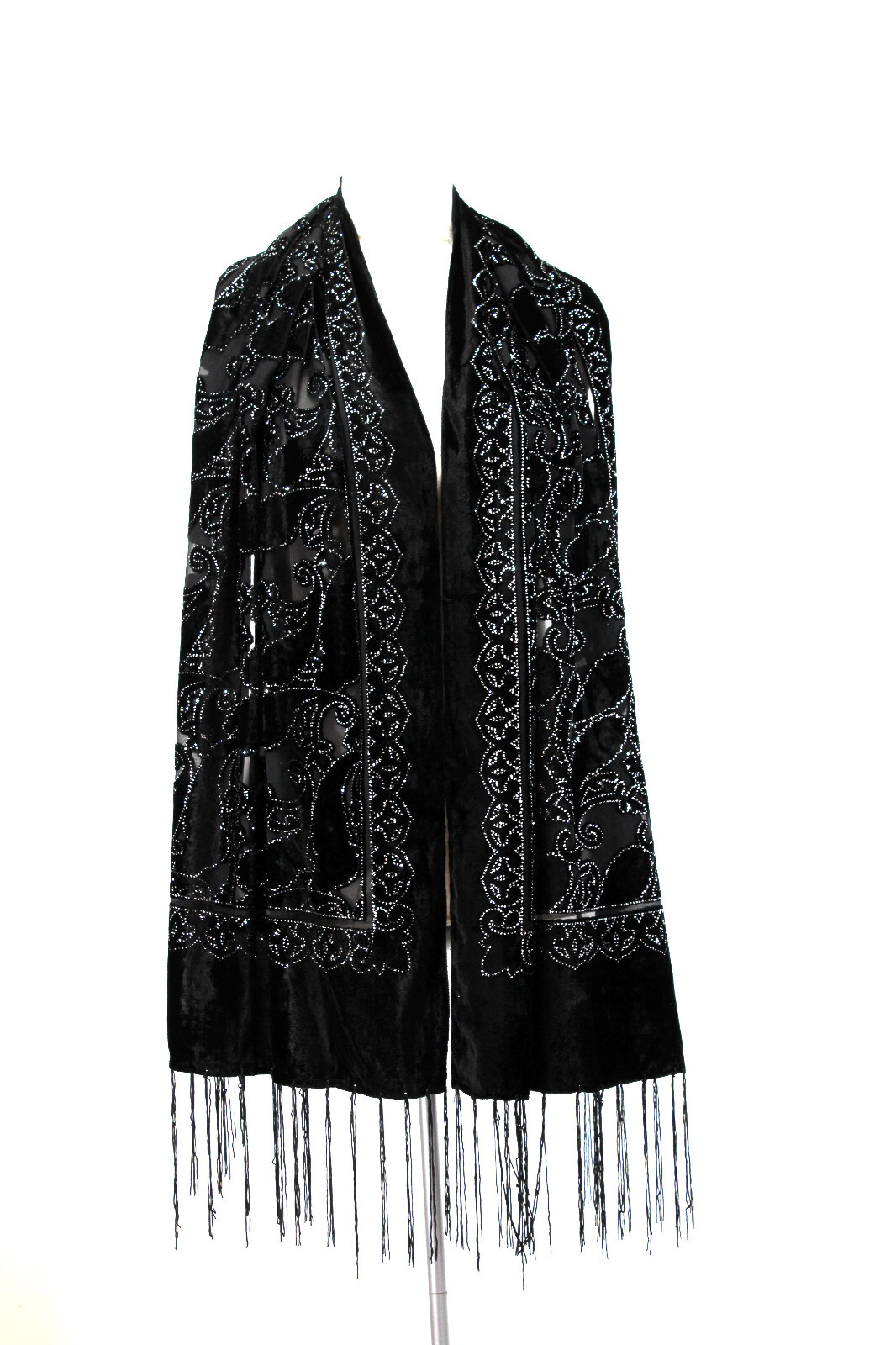 Elegant Style All Black Floral Color Flower Silk Burnout Velvet Shawl Scarf Wrap