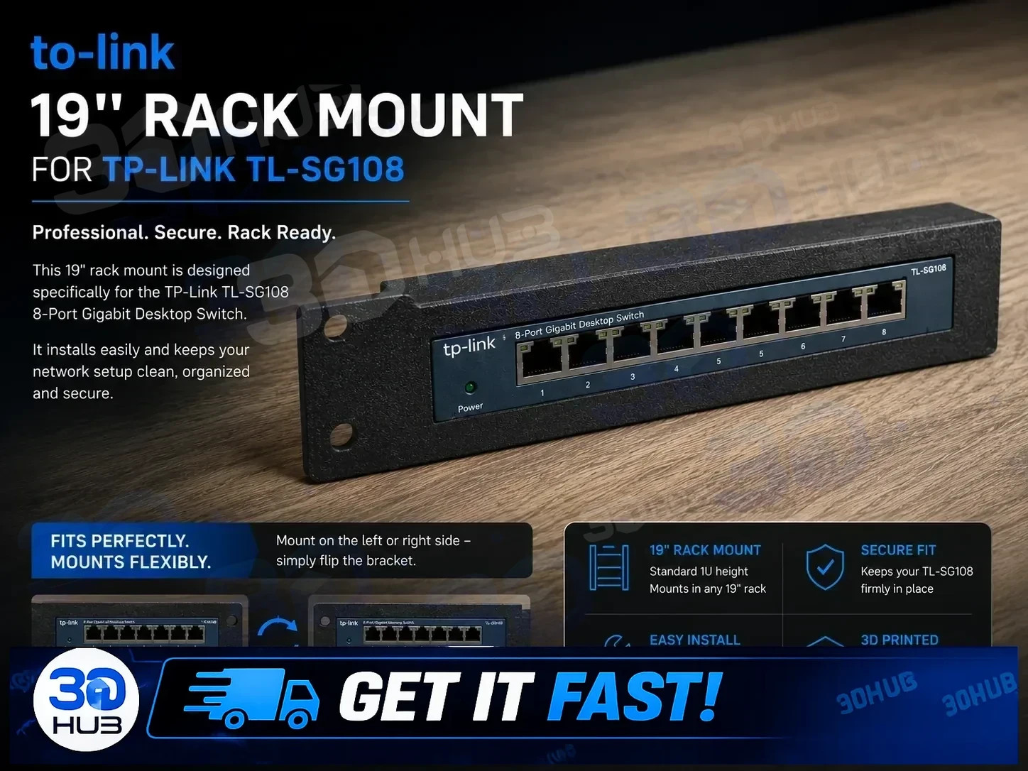 19-Inch Rack Mount TP-Link TL-SG108 Network Switch Holder