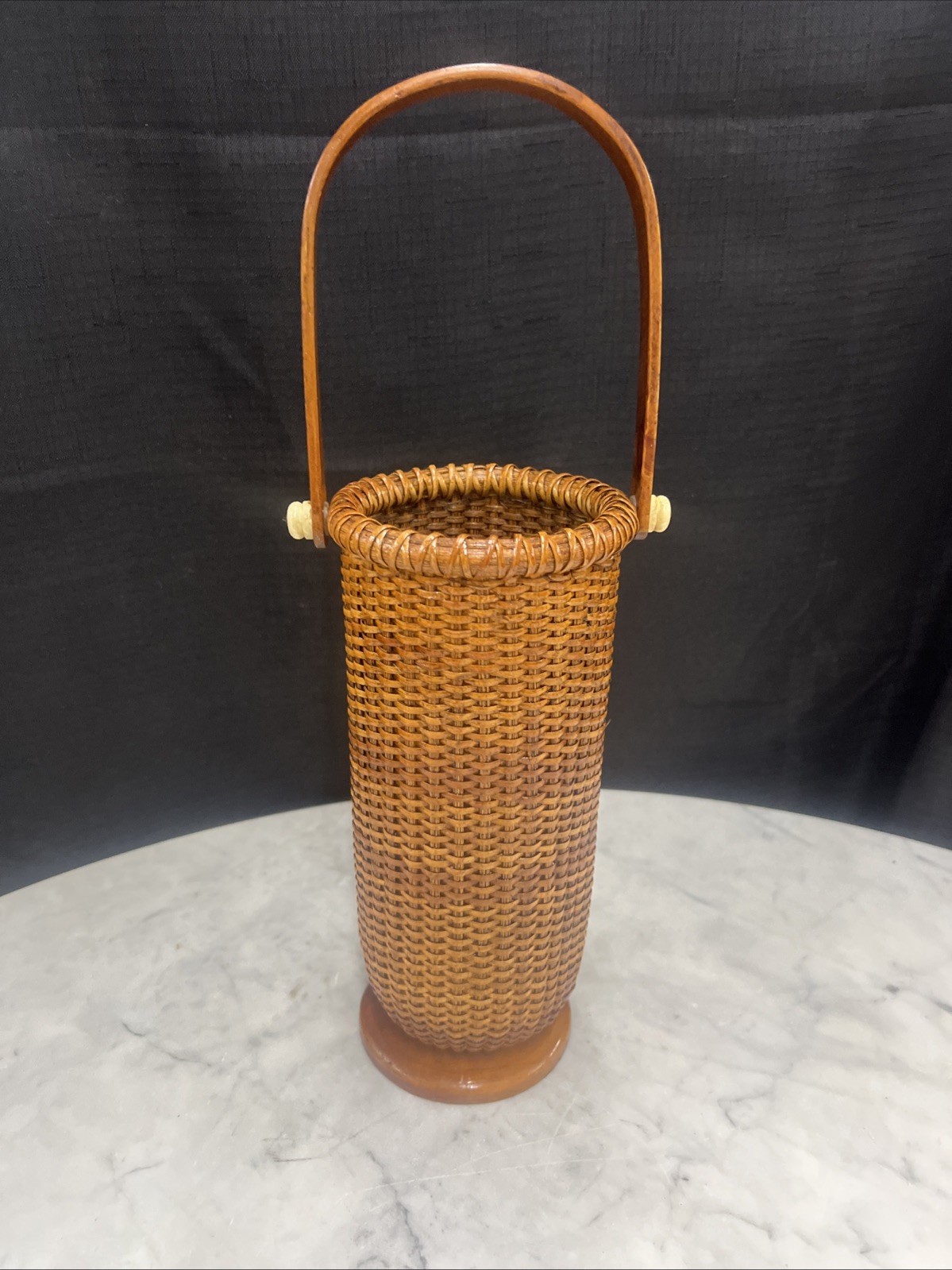 VTG Nantucket Style Wicker Tall Round Swing Basket Handmade