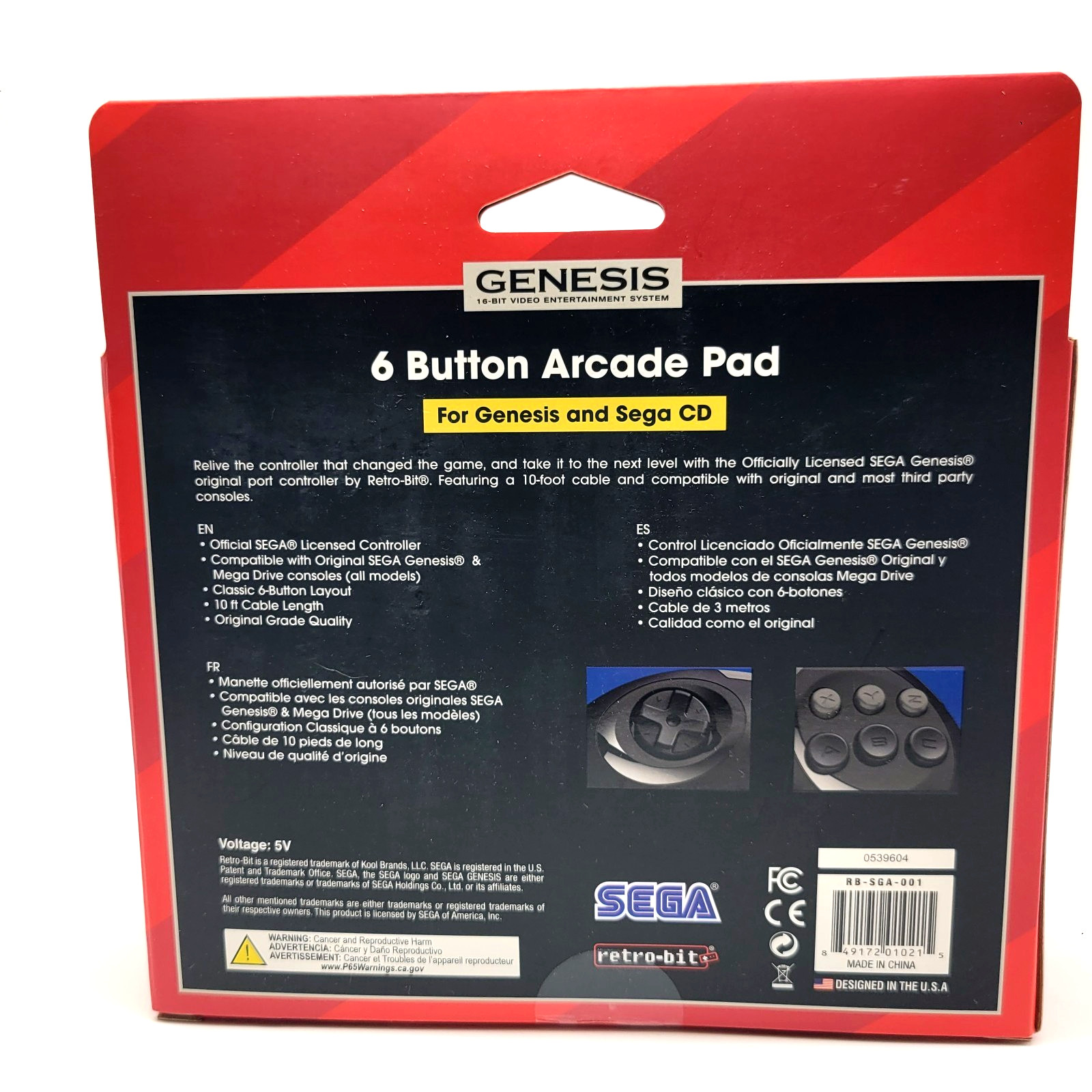 Retro-Bit Official Sega Genesis Controller 6-Button Arcade Pad - Black