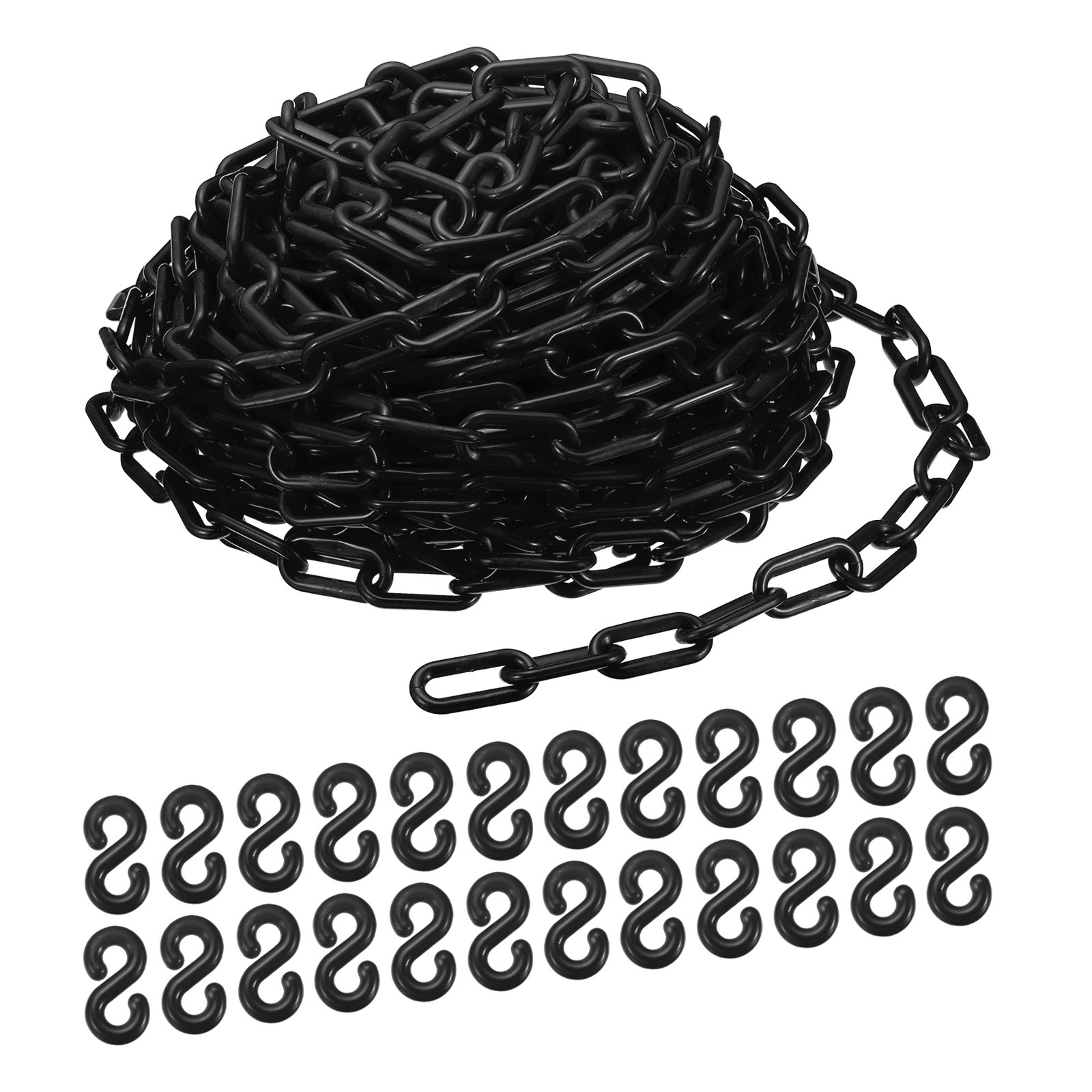100Ft Black Plastic Chain Links 2" Safety Crowd Control Parking Barrier Chain