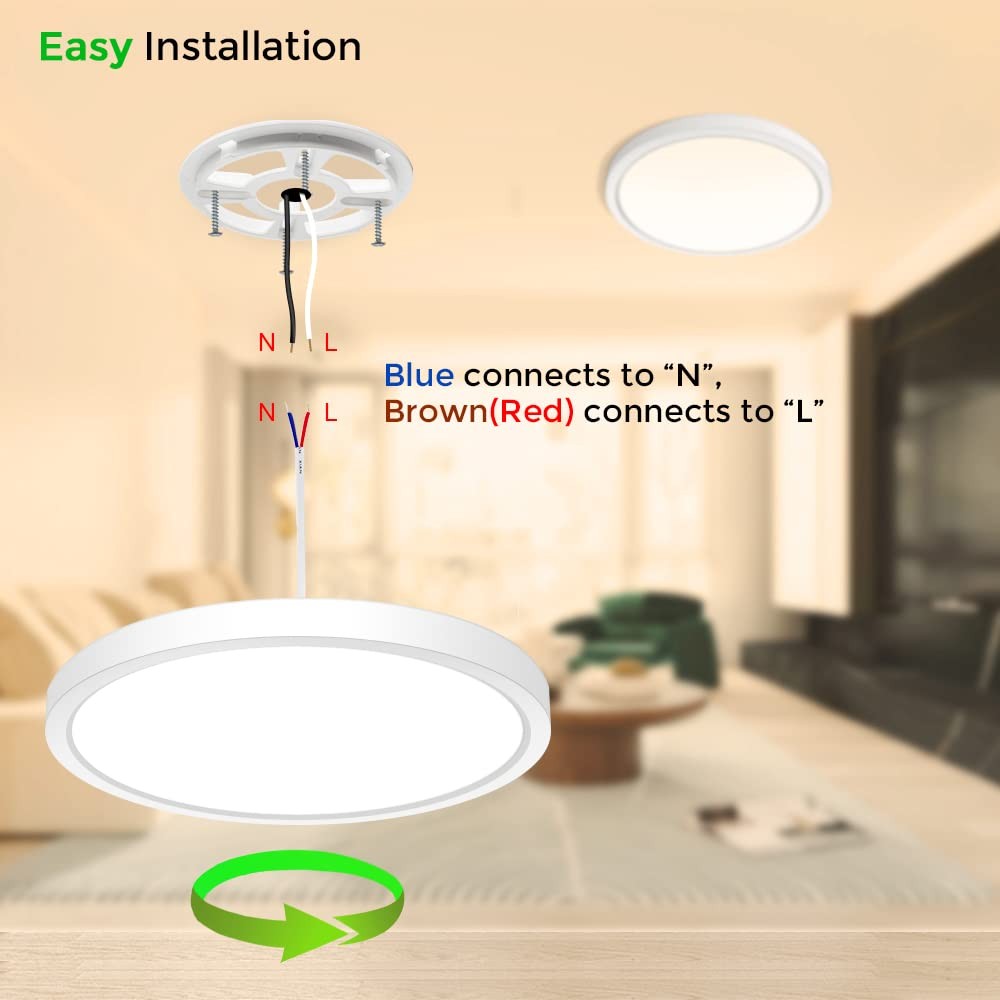 inShareplus 9inch LED Flush Mount Ceiling Light Fixture, 9inch, Warm White