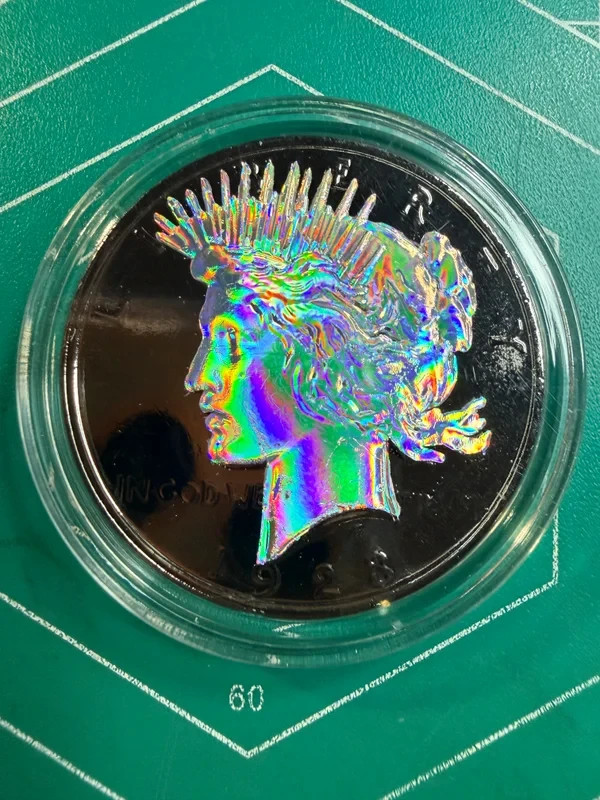 Genuine Legal Tender 1923 Peace Dollar Black Ruthenium and Silver Hologram Coin