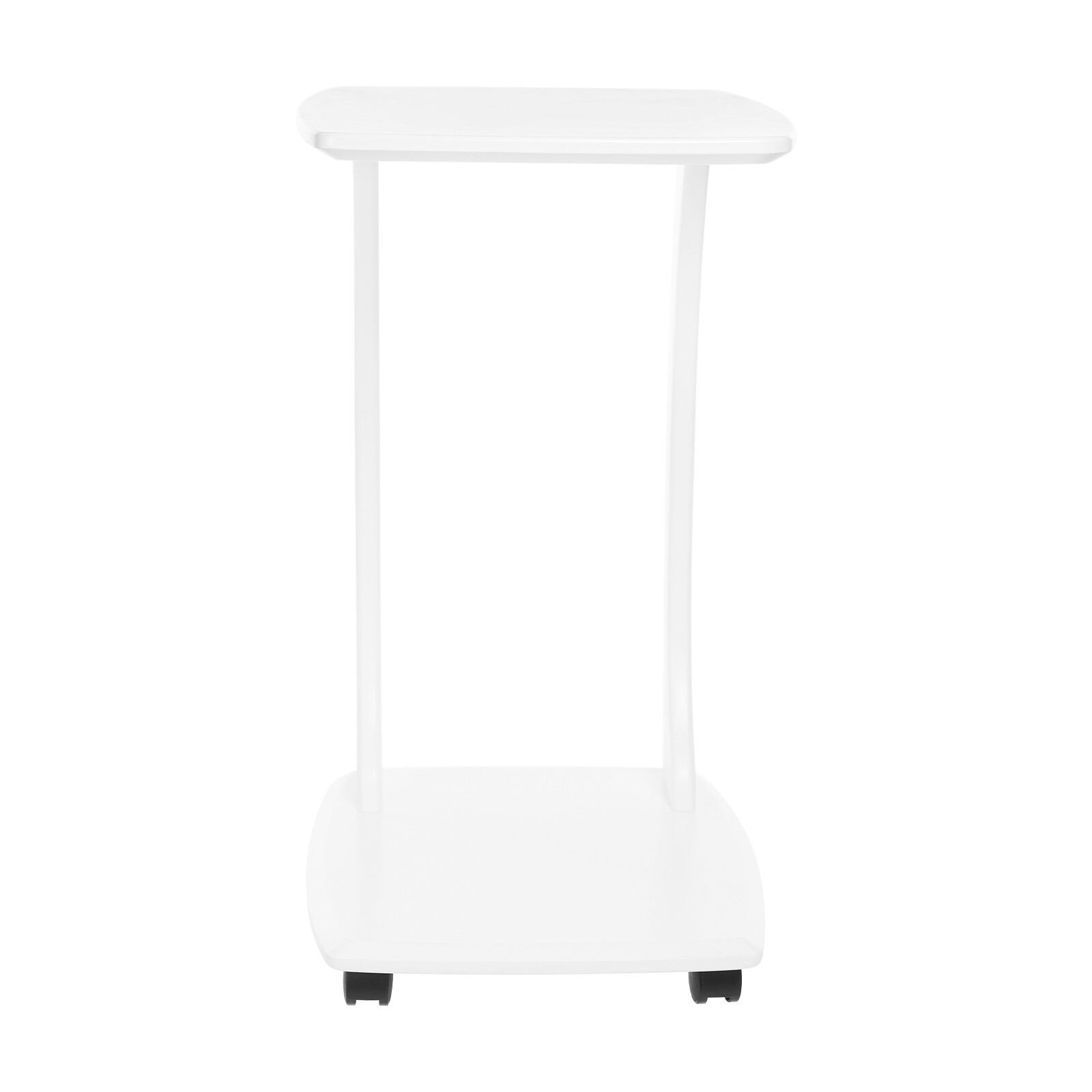 C-Shaped Side Table with Wheels Mobile End Table with Wood Frame Nightstand