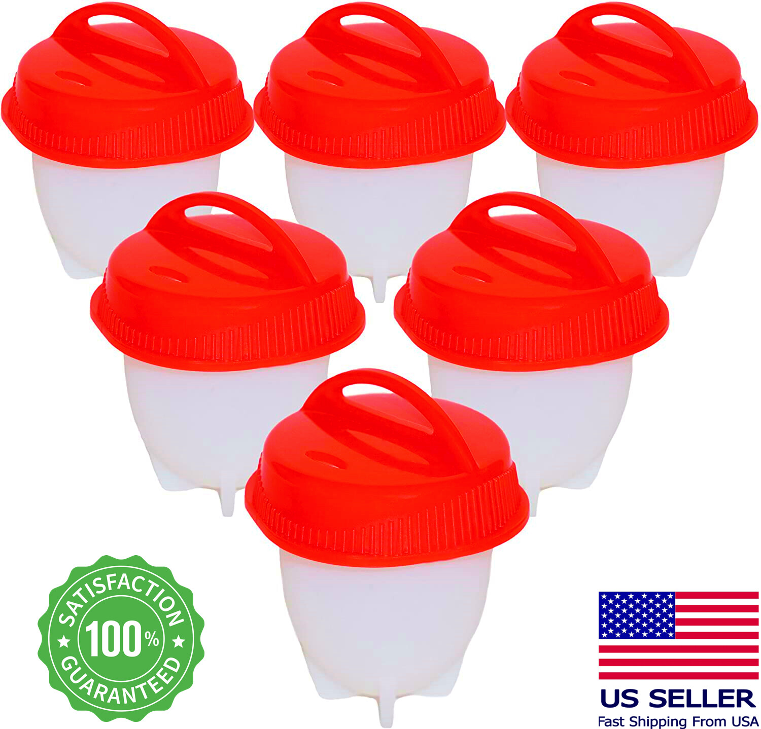 6Pc Silicone Egg Cooker Hard Boiled Non-Stick Shell-Free Poacher Cups Egg Boiler