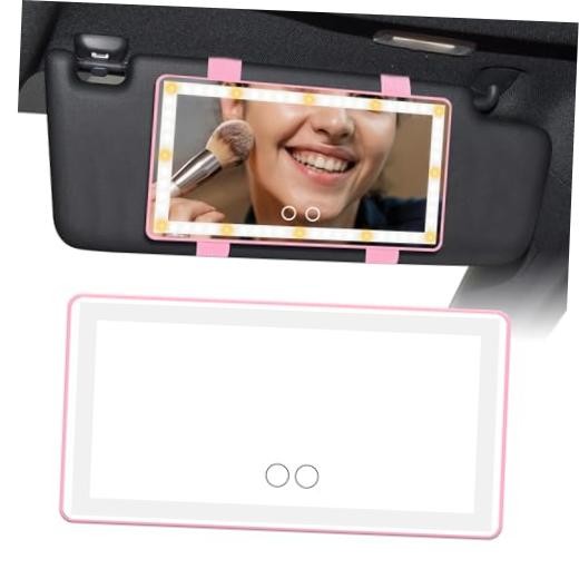 Car Sun Visor Vanity Mirror, Car Accessories for Women, Rechargeable Car Pink