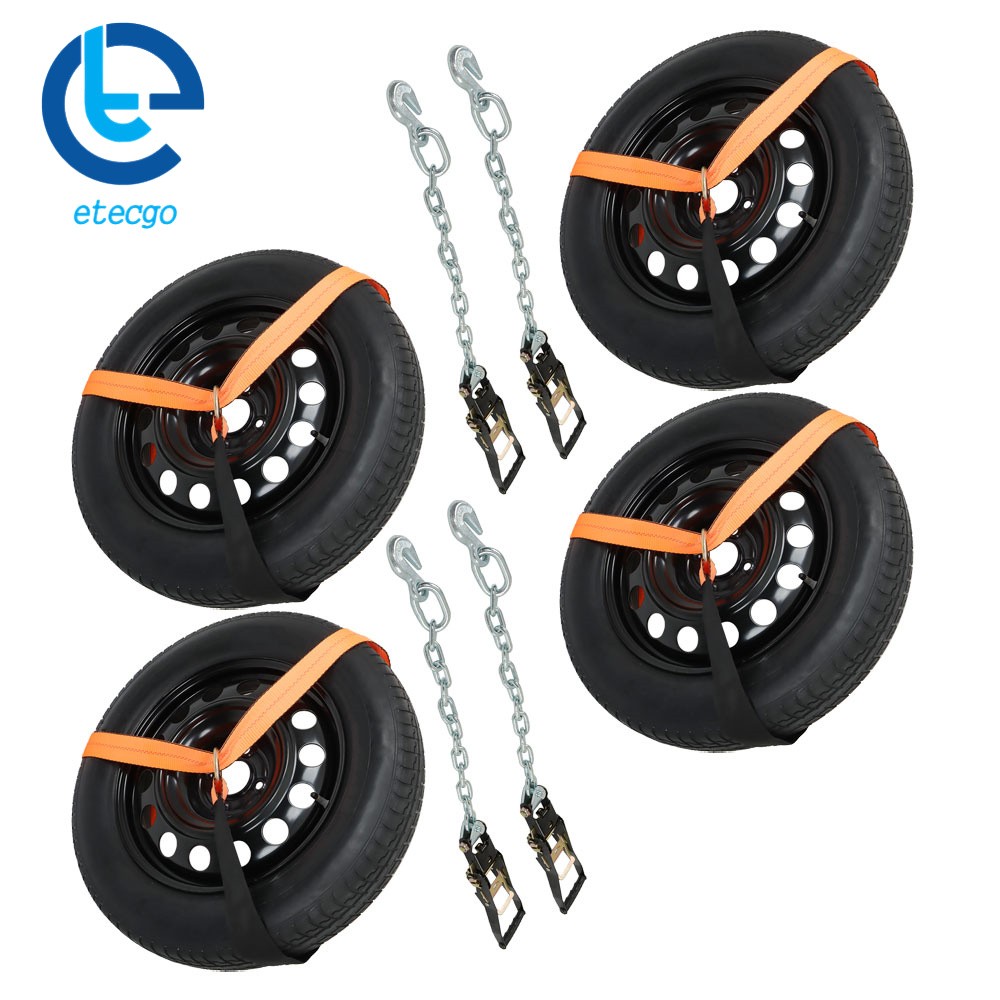 Car Tie Down With Chain Anchors Lasso Style 2 In×96 In 4 Pack 3300 Pound Orange