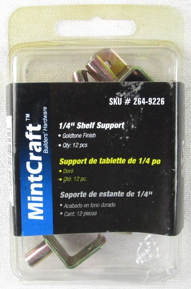 NIP MintCraft 1/4" Shelf Support, Goldtone, #264-9226, 12 Pieces