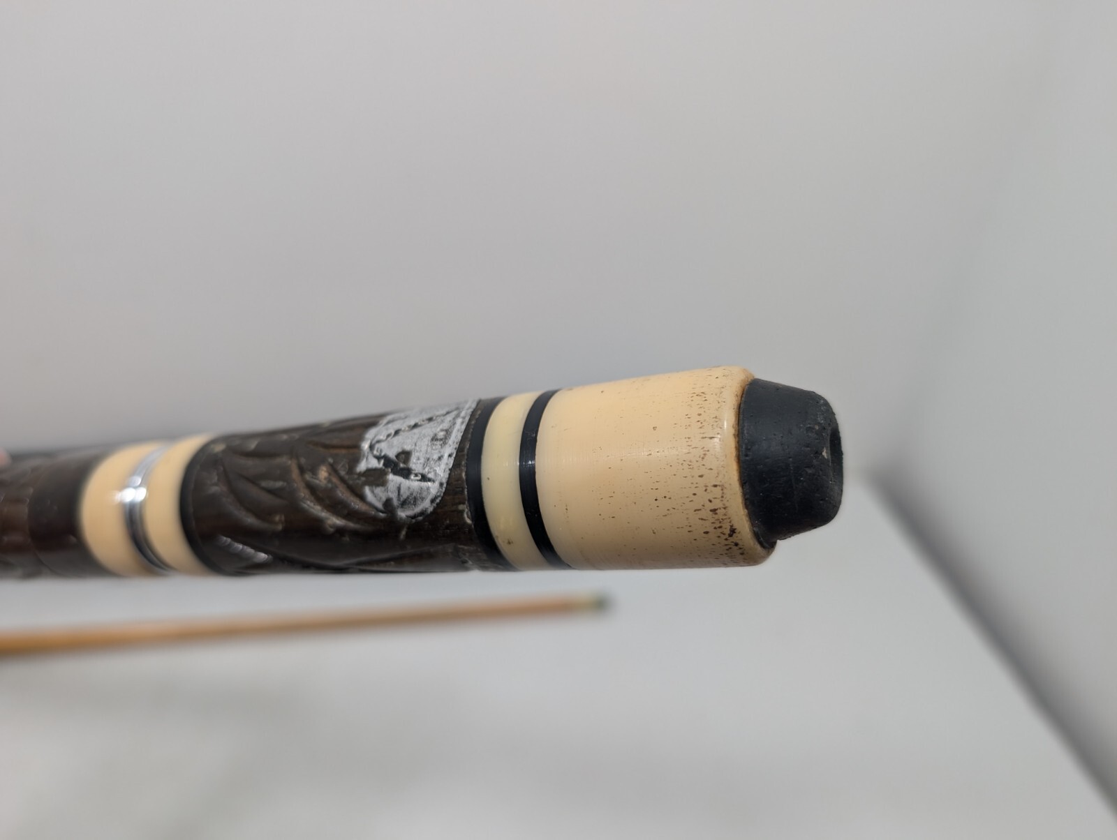 Vintage Pool Cue With Case - Tiki Bar Style Carved Wood Unique - Made In Hawaii