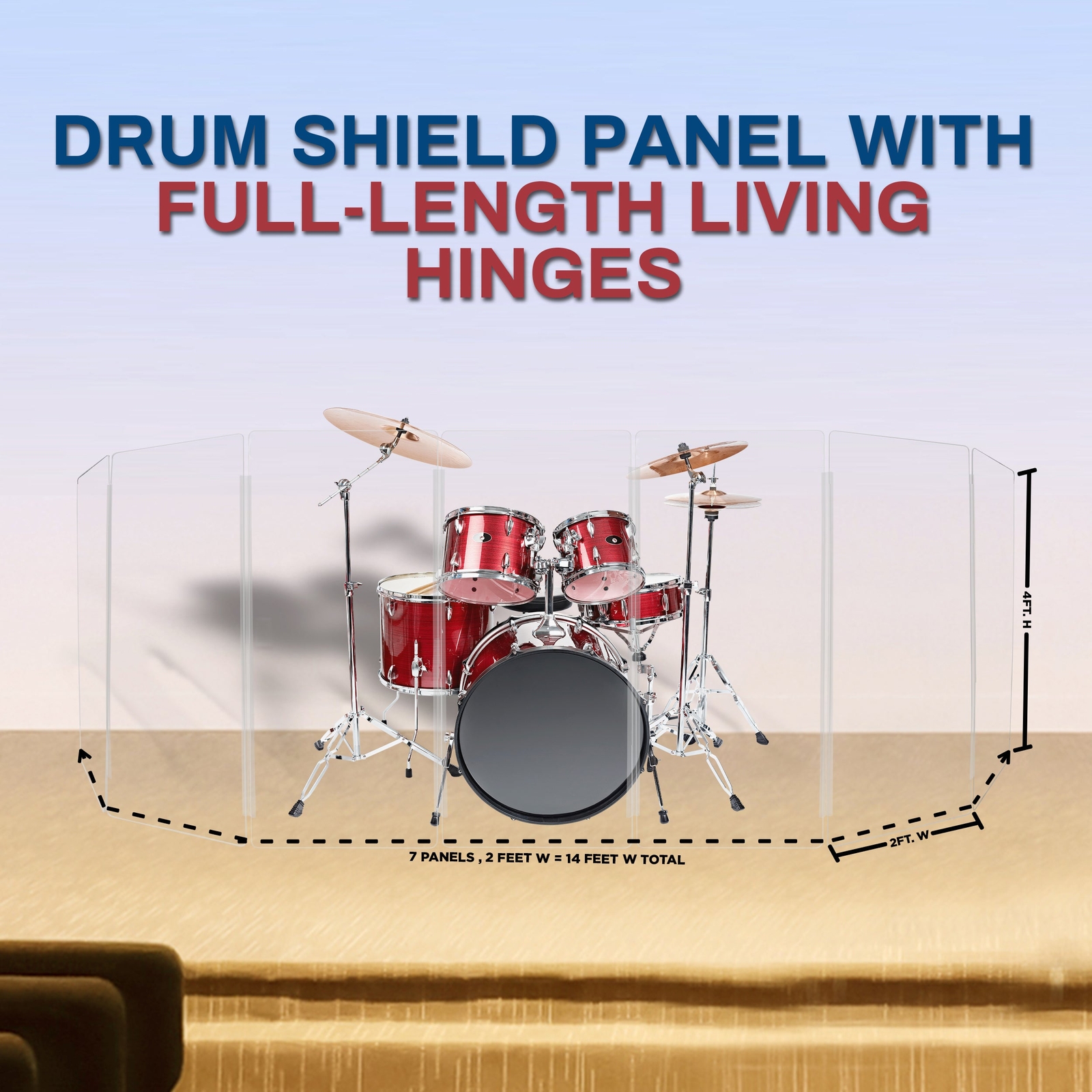 PENNZONI Drum Shield 4ft Acrylic Panels w/ Deflectors & Living Hinges