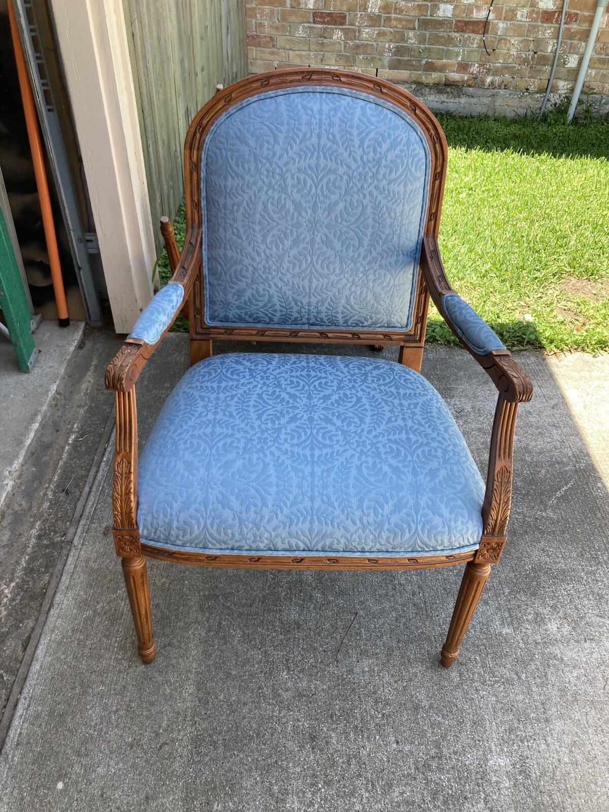 1 Louis XVI Blue Upholstery Arm Chairs. Nice.